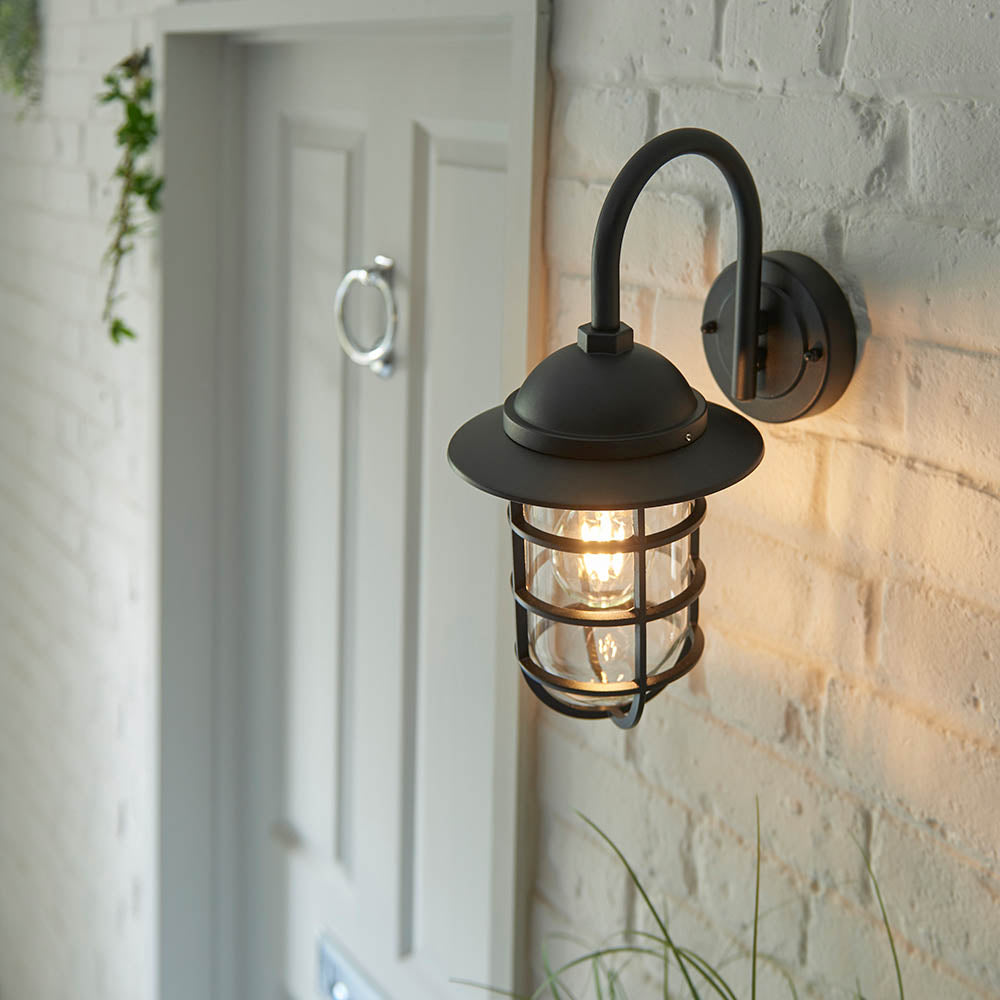 Endon Port Single Light Wall -  Textured Black & Clear Glass