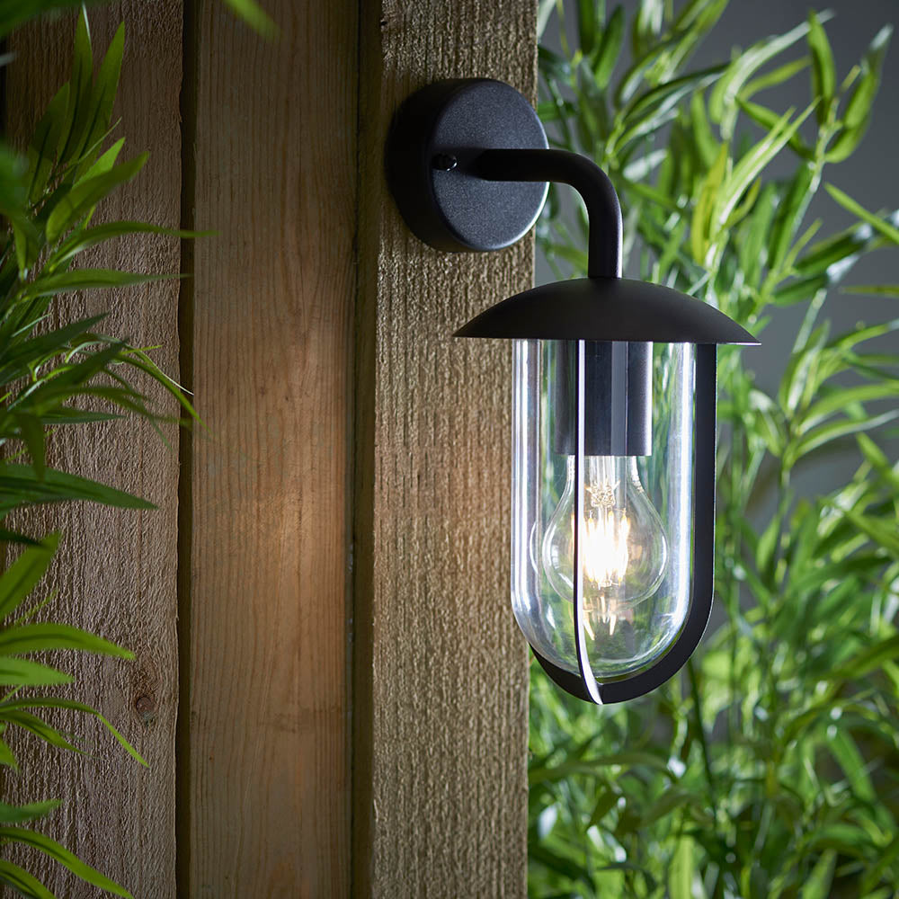 Endon Quinn Single Light Wall -  Textured Black & Clear Pc
