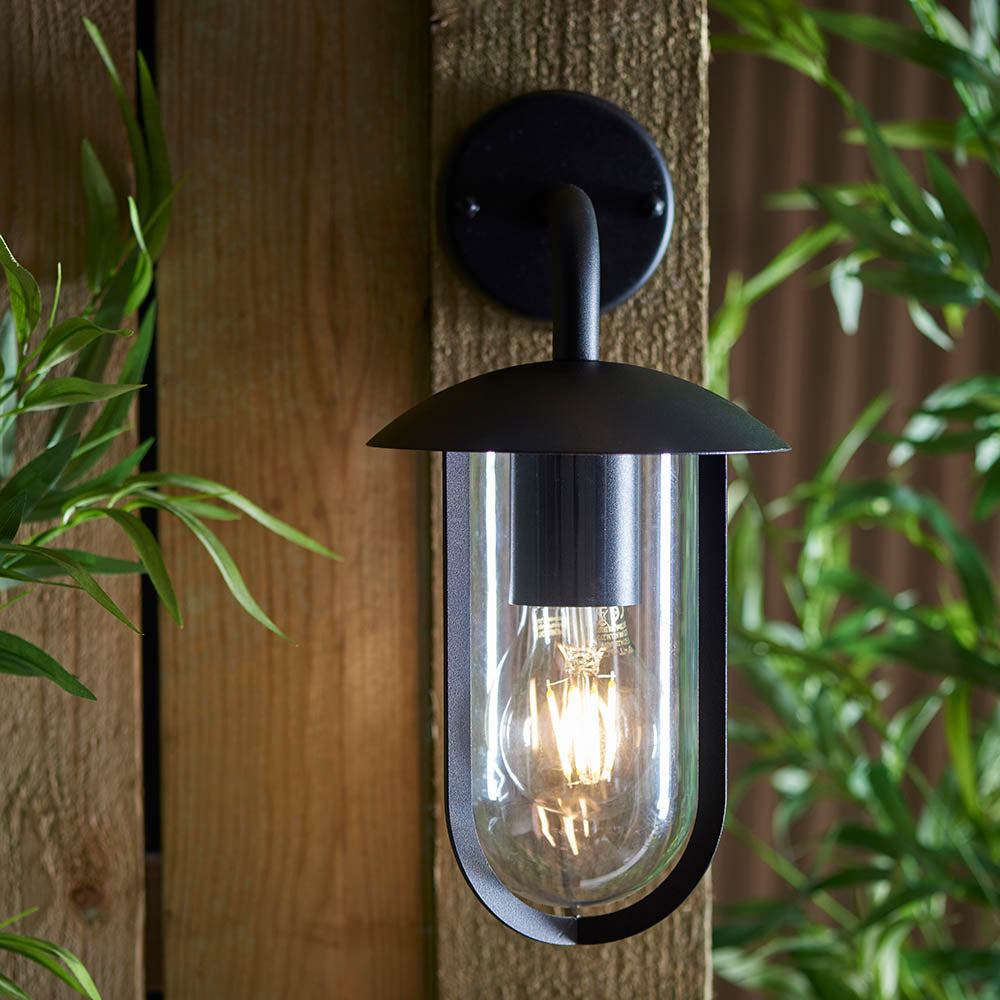 Endon Quinn Single Light Wall -  Textured Black & Clear Pc