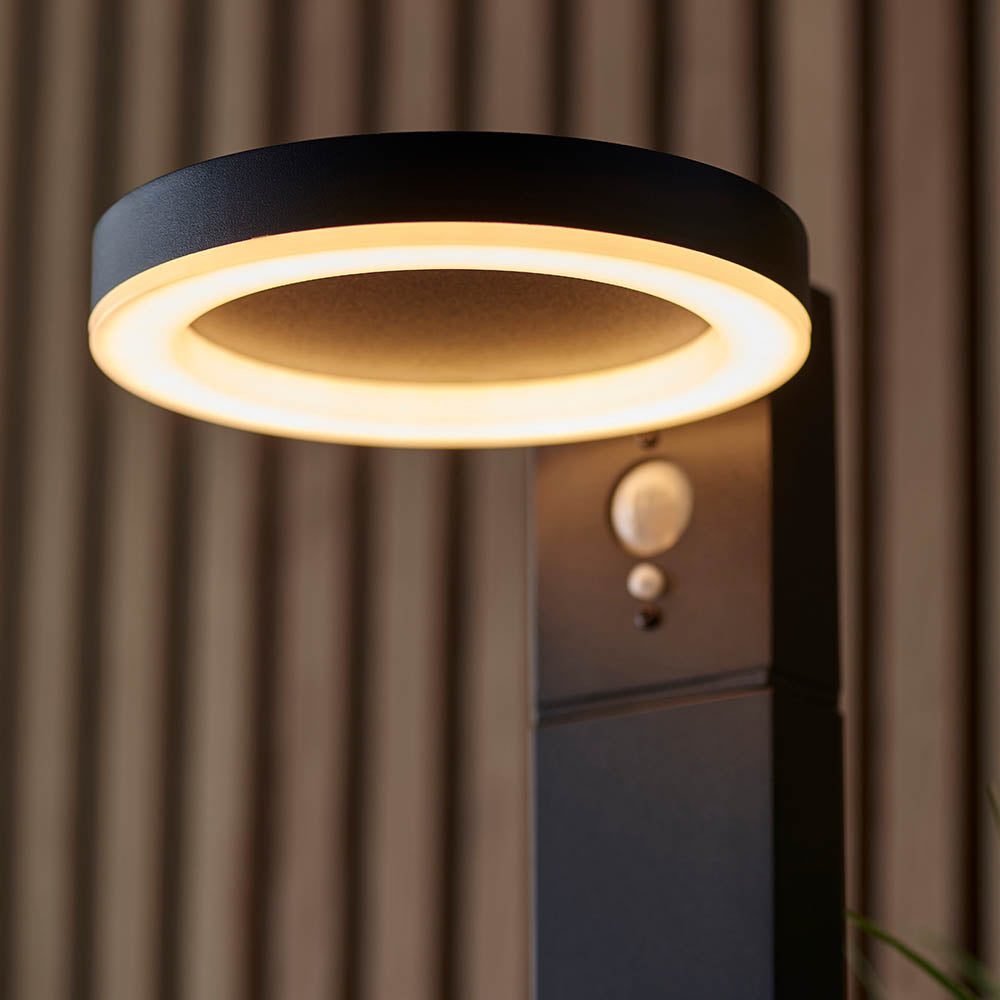 Endon Ebro Single Light Floor Lamp - Photocell And PIR - Solar -  Textured Black & White Pc