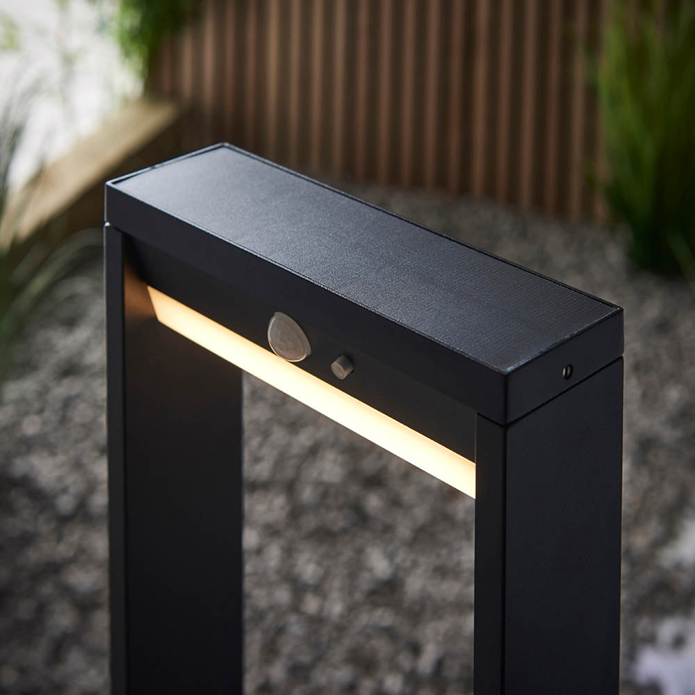 Endon Dannah Single Light Bollard - Photocell And PIR - Solar - Textured Black & White Pc