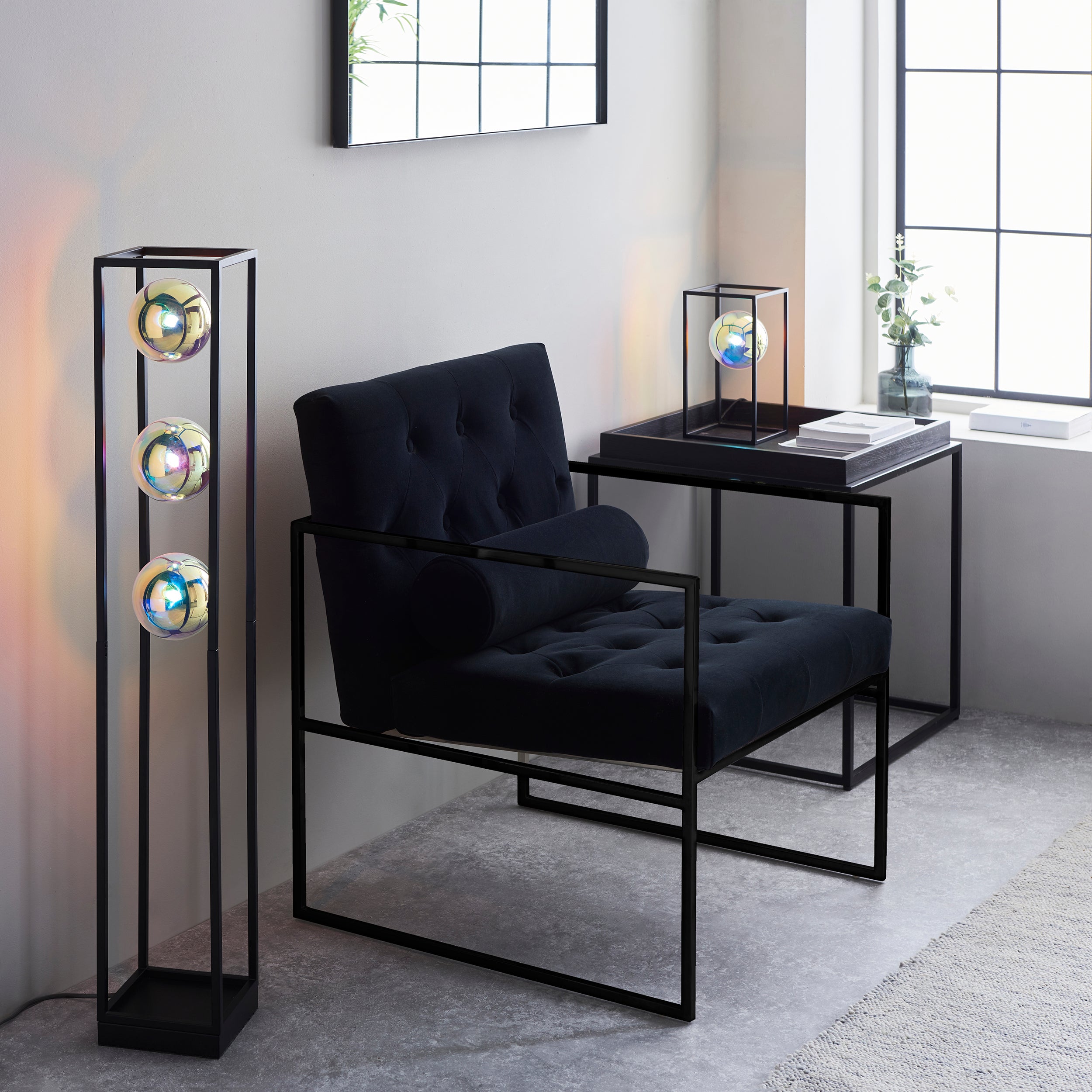 Endon Kinjo Open Frame Table Light - Matt Black & Iridescent Glass