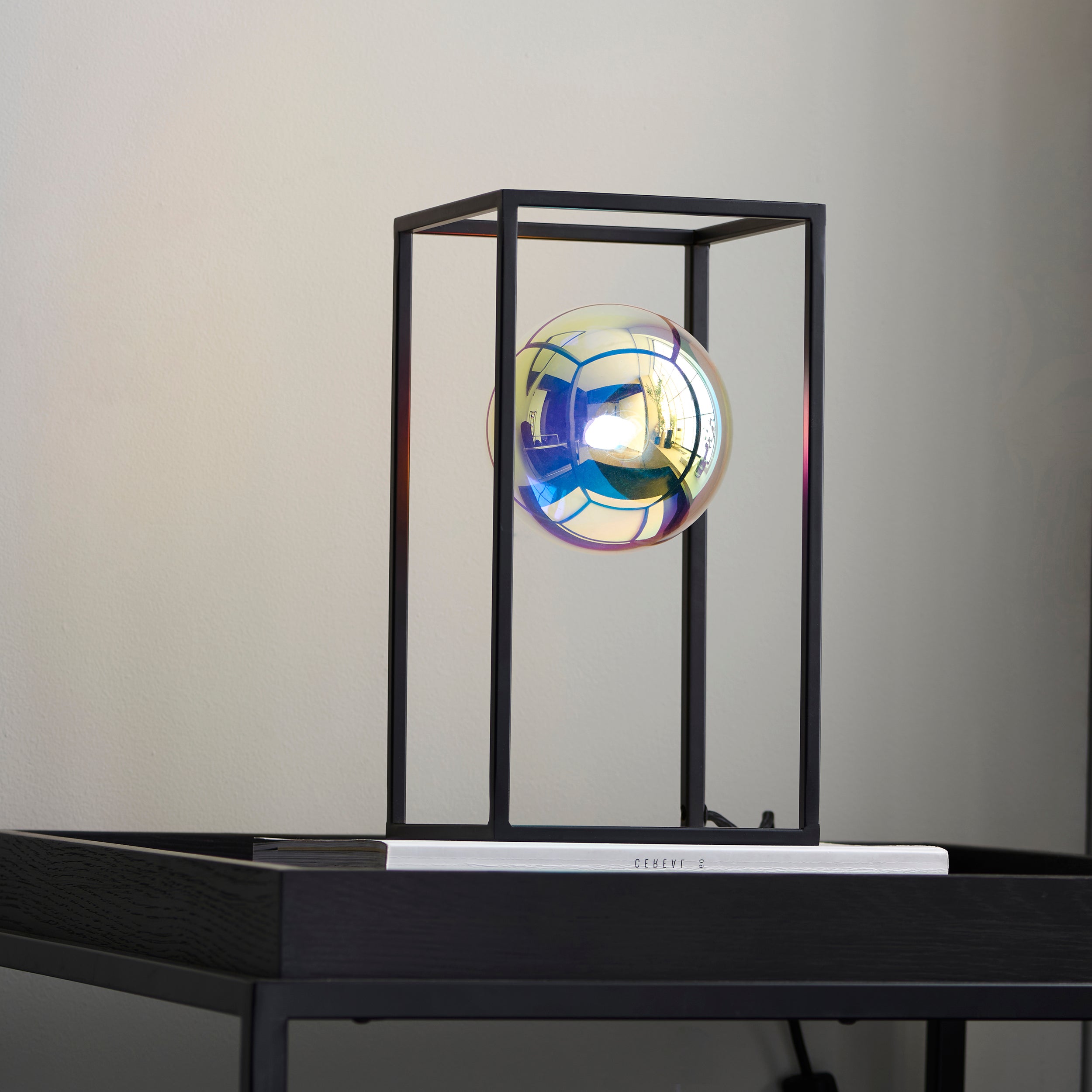 Endon Kinjo Open Frame Table Light - Matt Black & Iridescent Glass