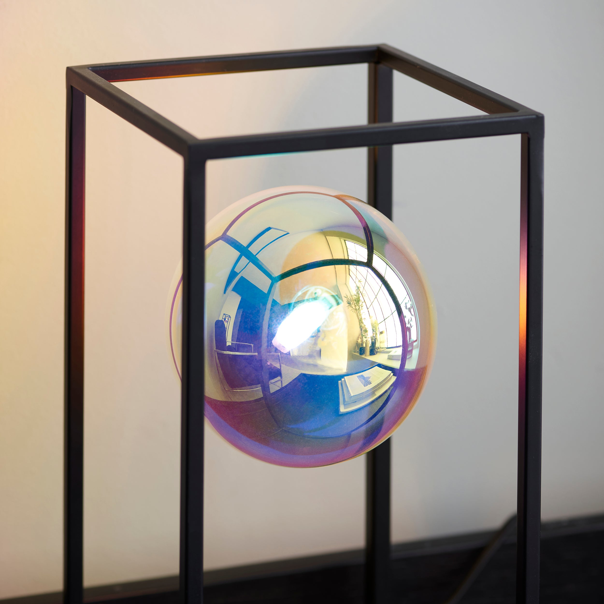 Endon Kinjo Open Frame Table Light - Matt Black & Iridescent Glass