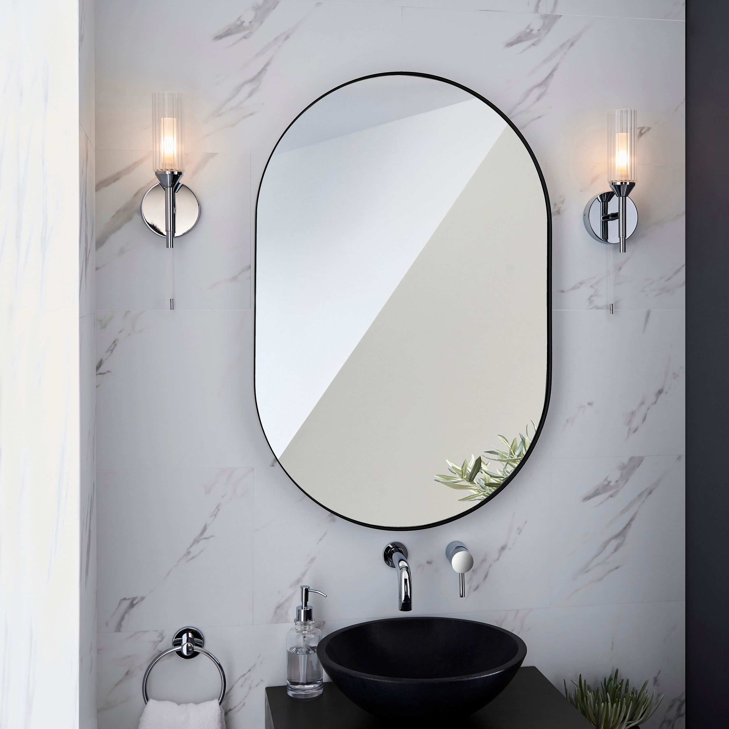 Endon Flute Single Wall Light - Frosted, Ribbed Glass & Chrome