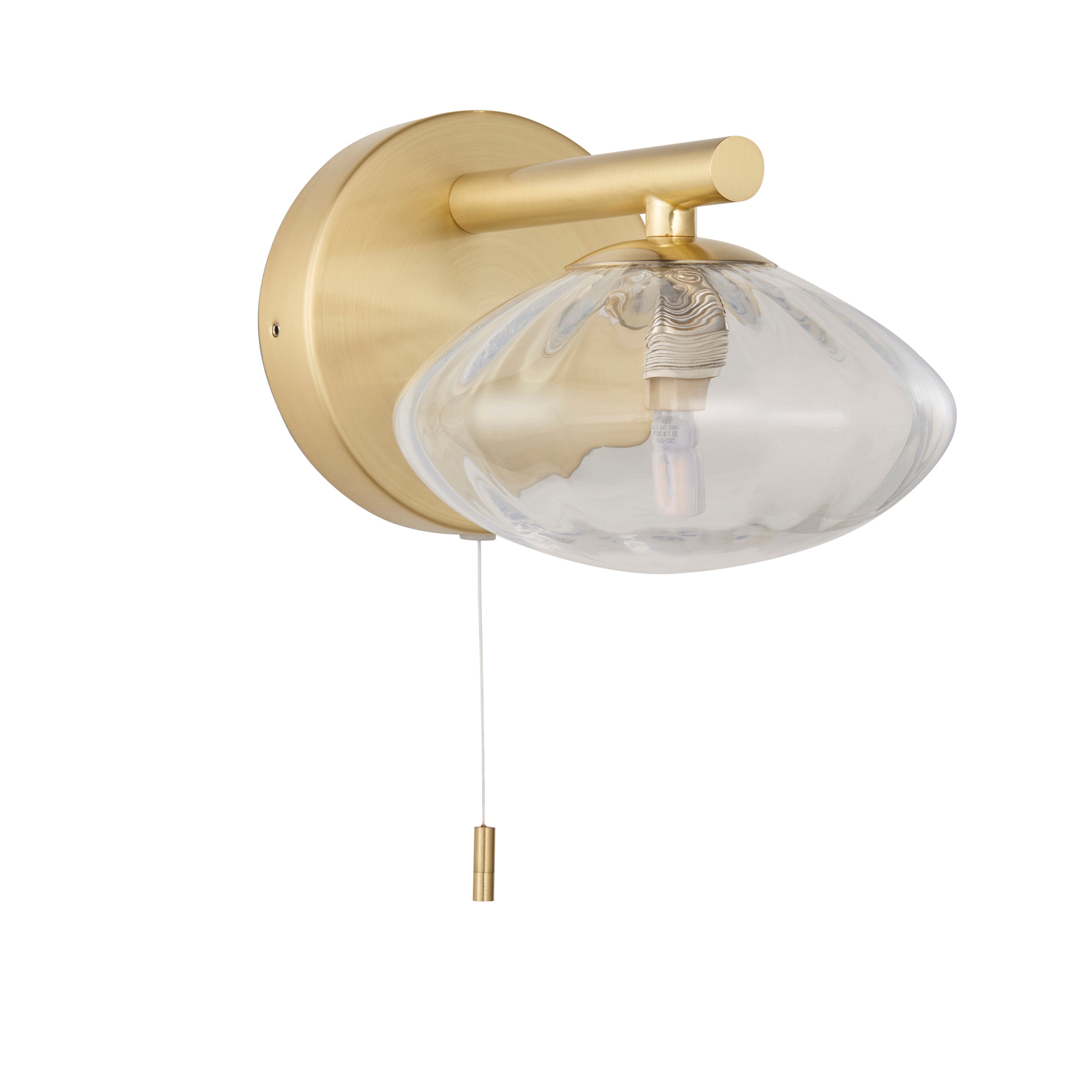 Endon Current Single Wall Light - Brushed Gold & Clear Ribbed Glass