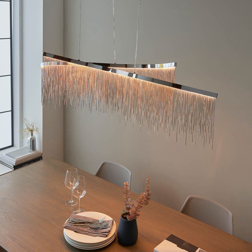 Endon Orphelia 2 Light Pendant - Chrome Plate & Silver Effect Chain