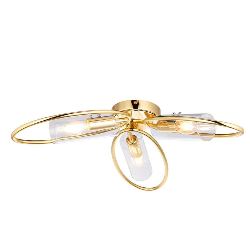 Endon Amari 3 Light Semi Flush - Polished Brass