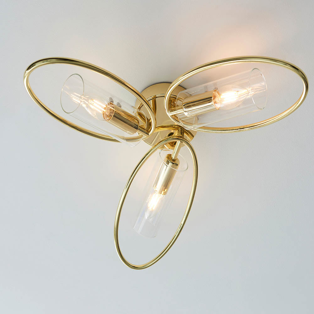 Endon Amari 3 Light Semi Flush - Polished Brass
