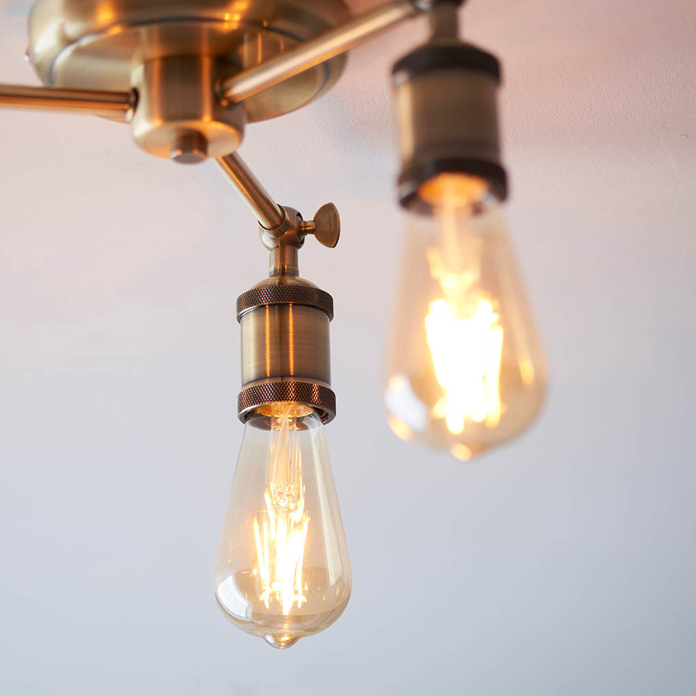 Endon Hal 3 Light Semi Flush - Antique Brass