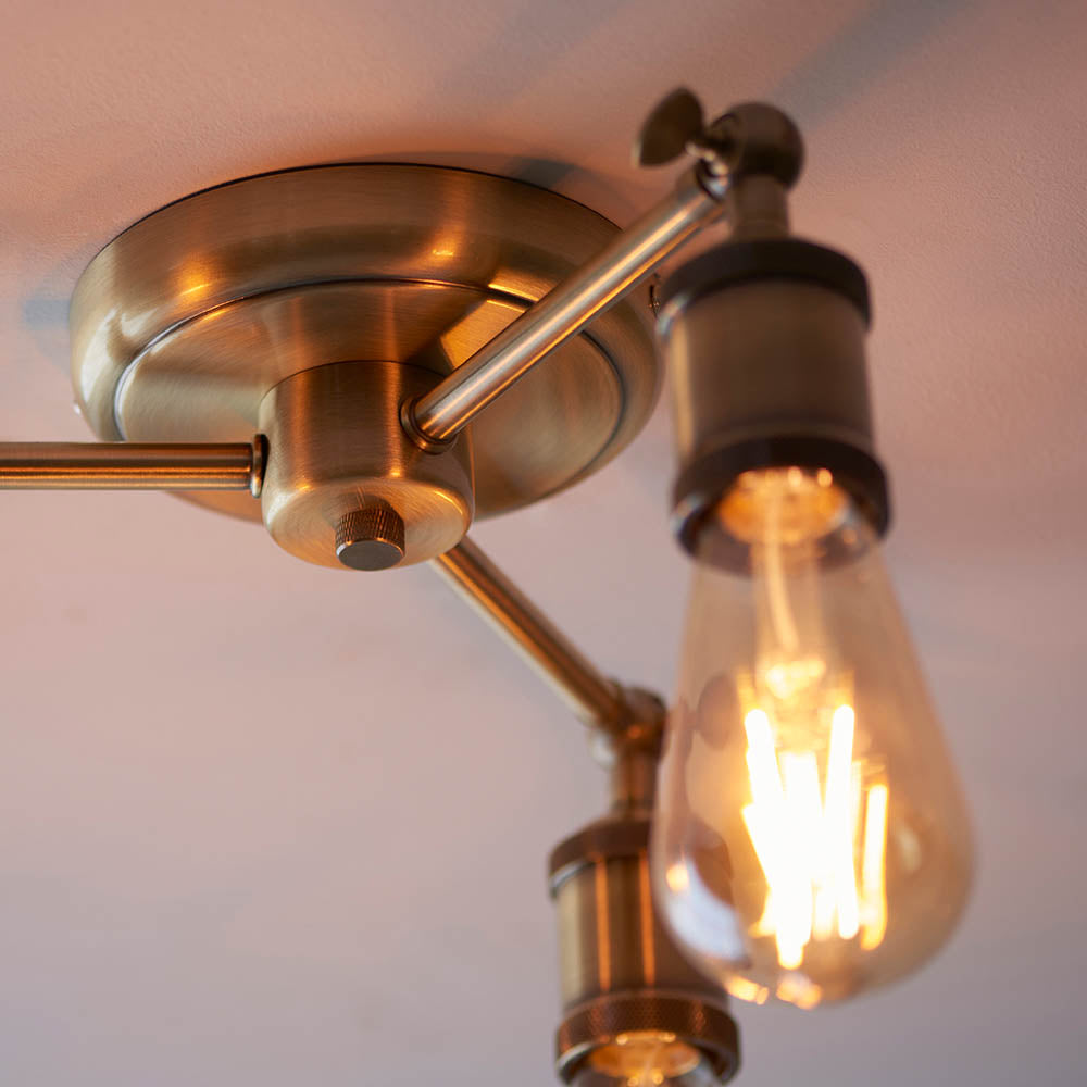 Endon Hal 3 Light Semi Flush - Antique Brass