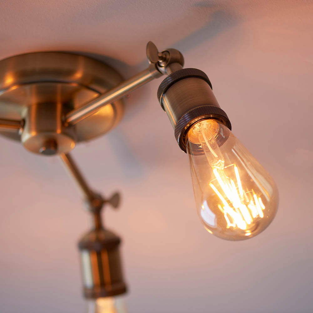 Endon Hal 3 Light Semi Flush - Antique Brass