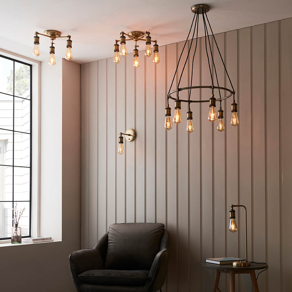 Endon Hal 5 Light Semi Flush - Antique Brass