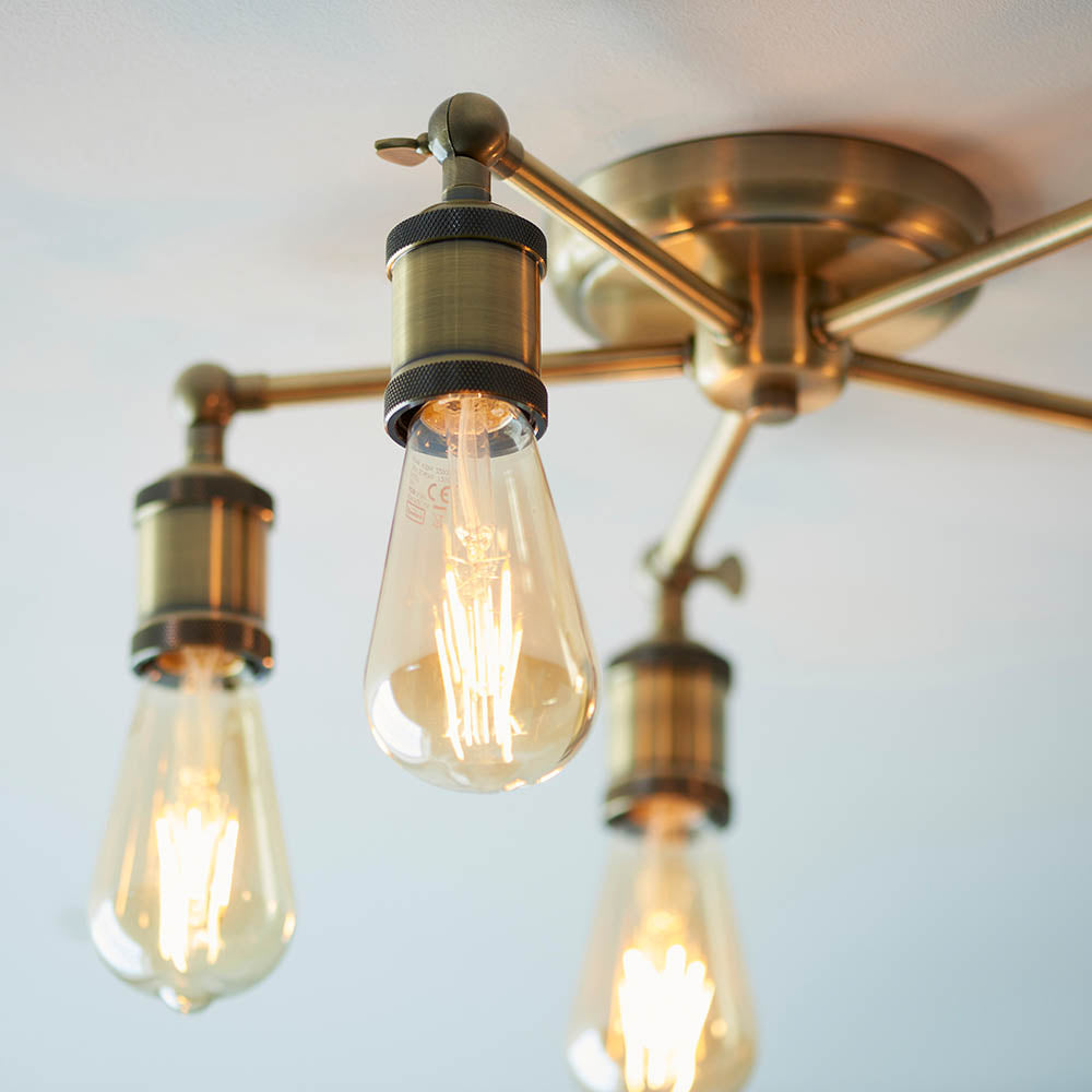 Endon Hal 5 Light Semi Flush - Antique Brass