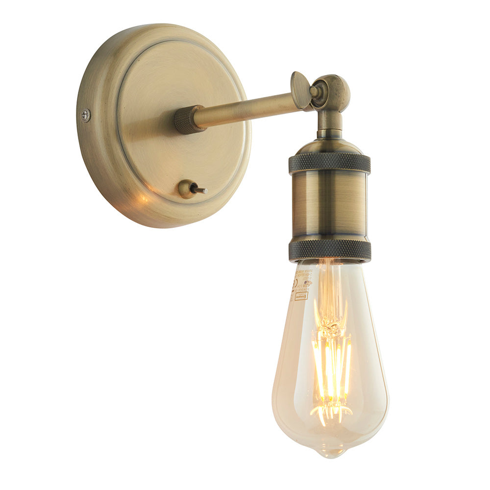 Endon Hal Single Wall Light - Antique Brass