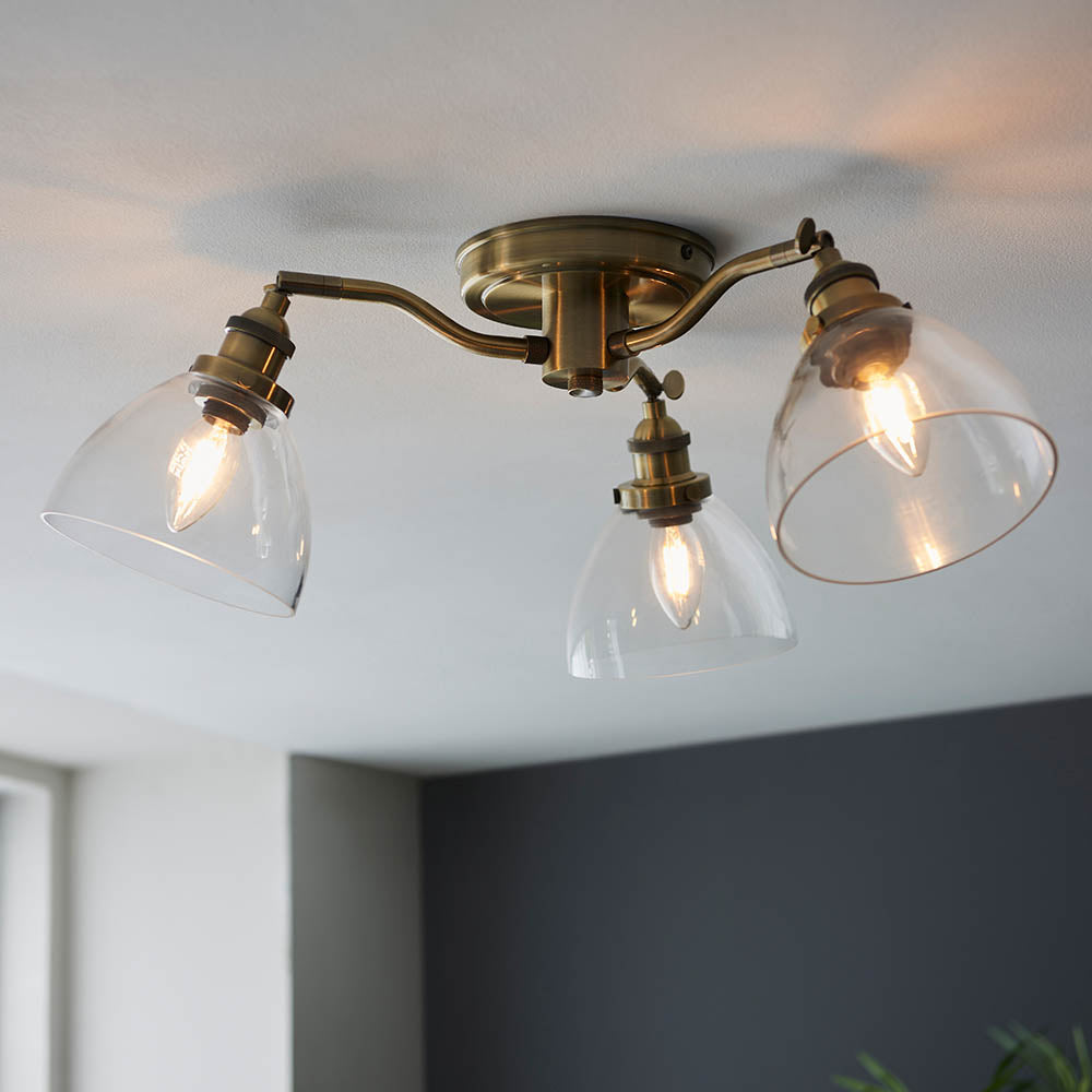 Endon Hansen 3 Light Semi Flush - Antique Brass