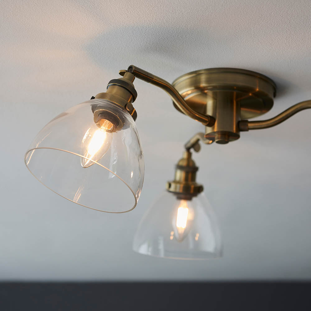 Endon Hansen 3 Light Semi Flush - Antique Brass
