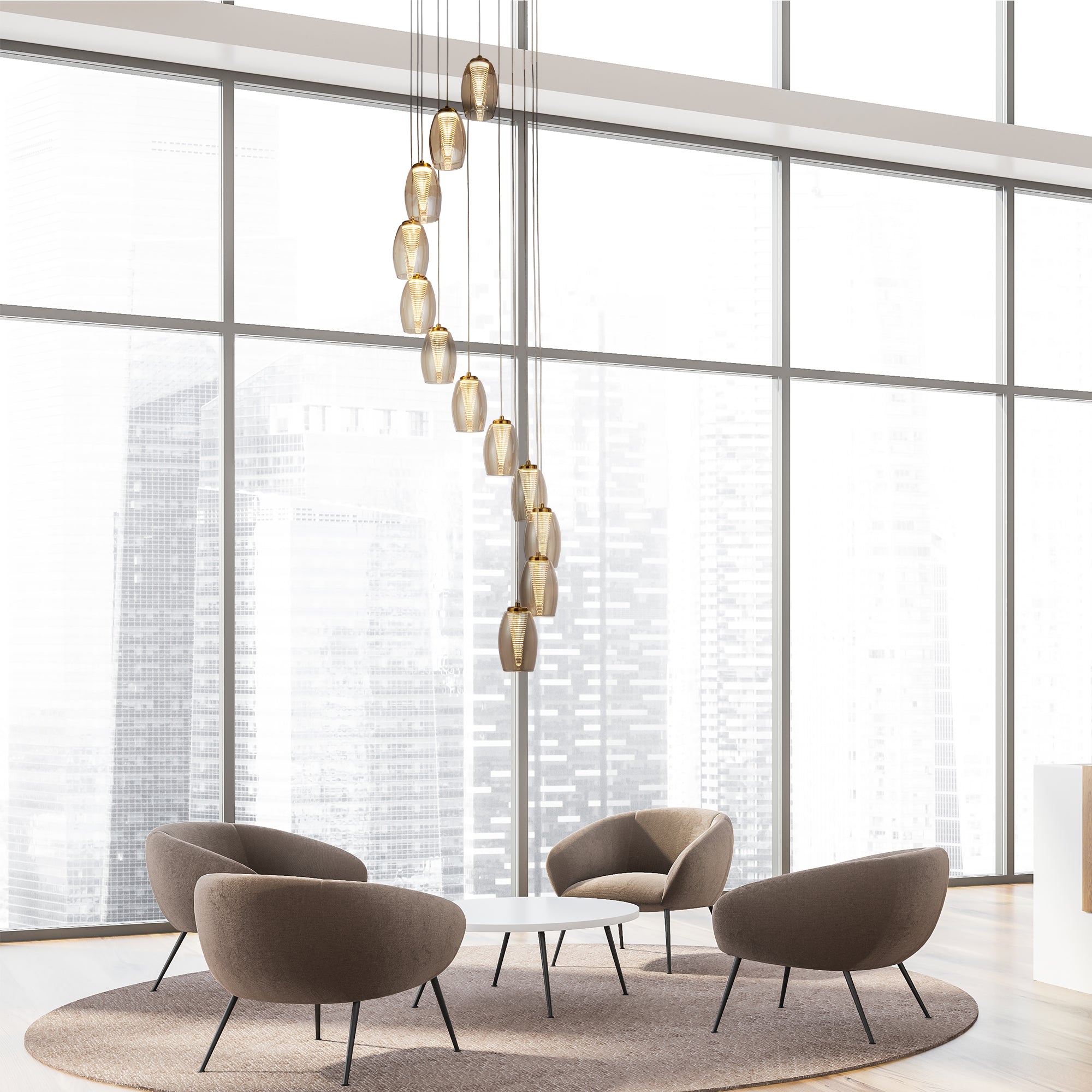 Searchlight Chapman 12 Light Pendant - Bronze & Champagne Glass