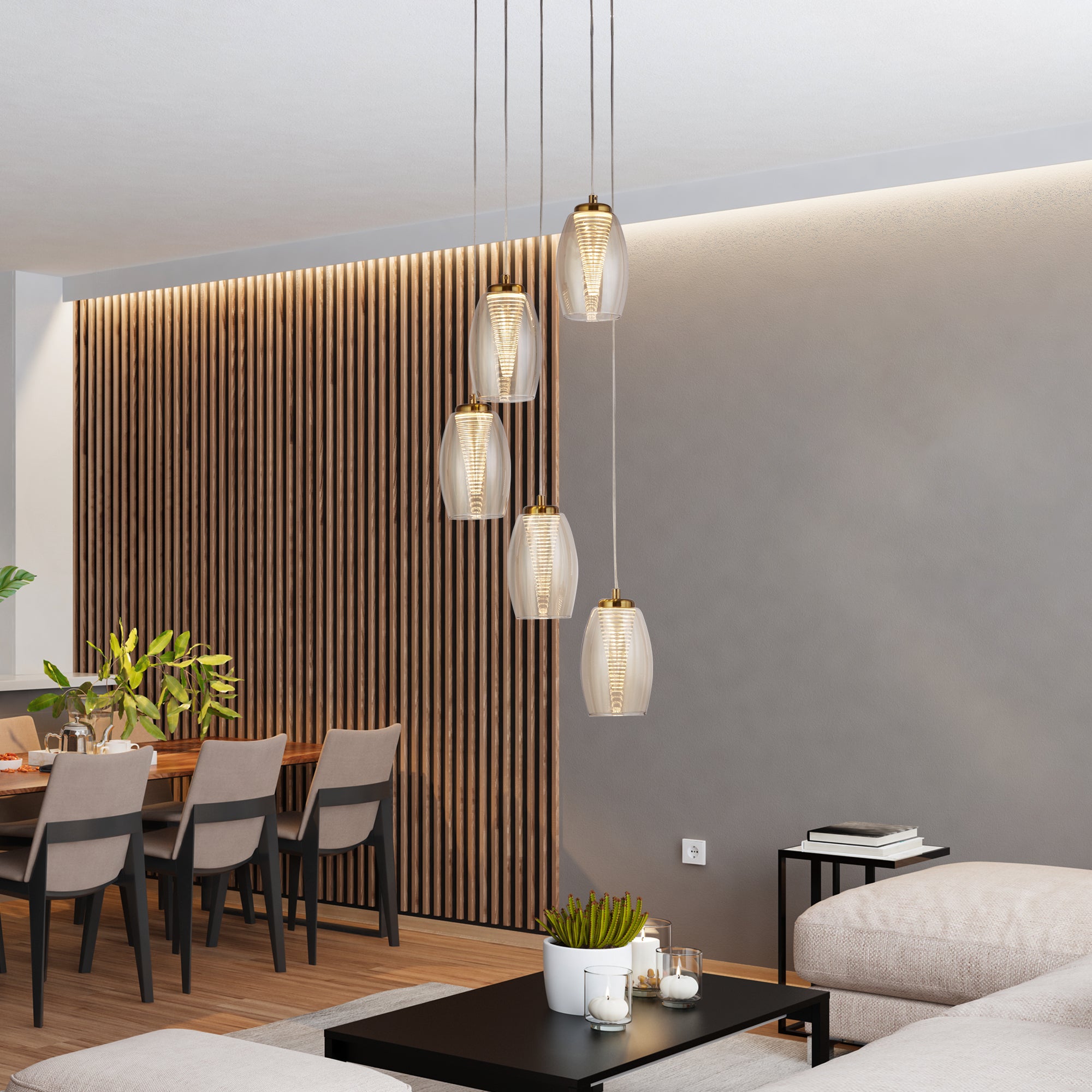 Searchlight Chapman 5 Light Pendant - Bronze & Champagne Glass