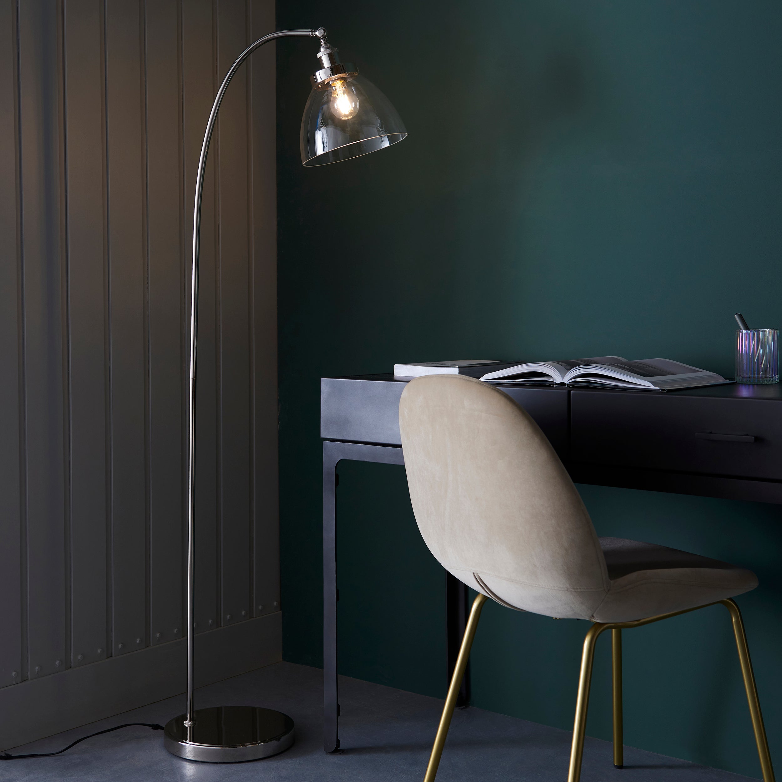 Endon Hansen Single Light Floor Lamp - Bright Nickel