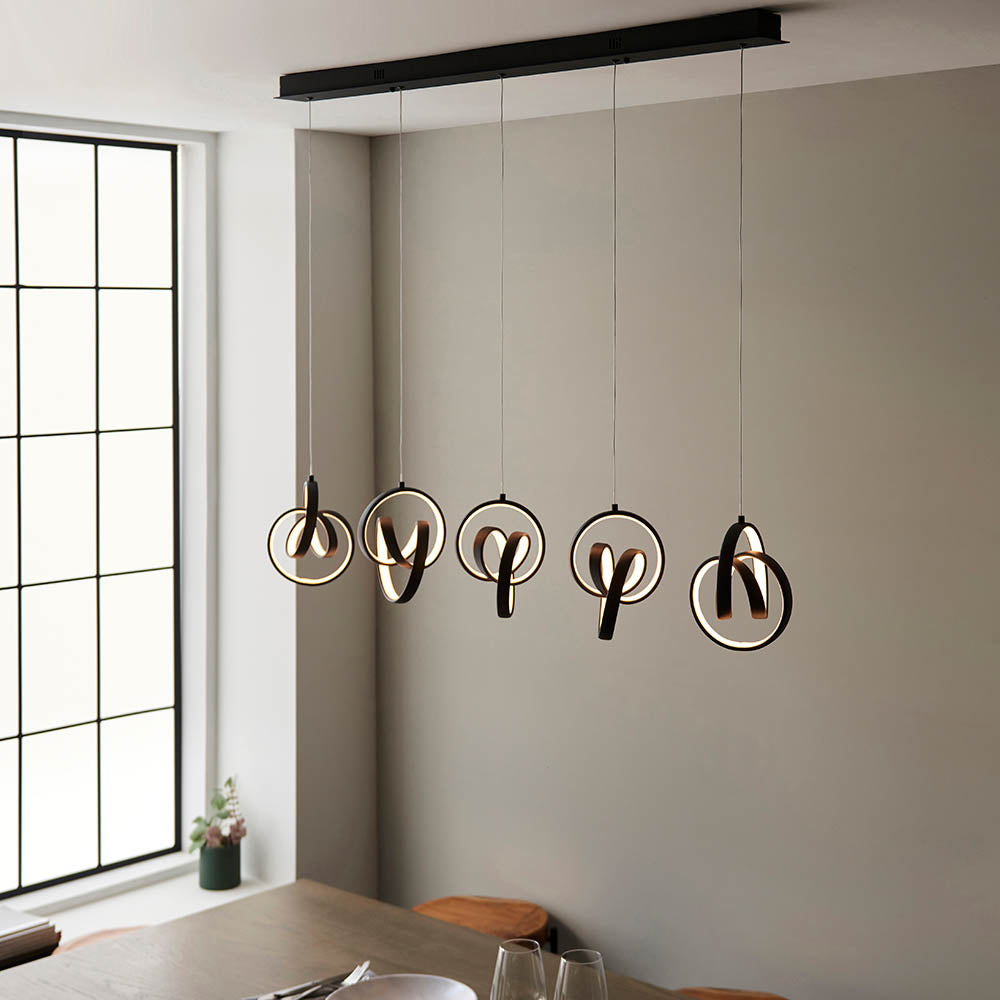 Endon Cosma 5 Light Pendant -  Textured Black & White Silicone