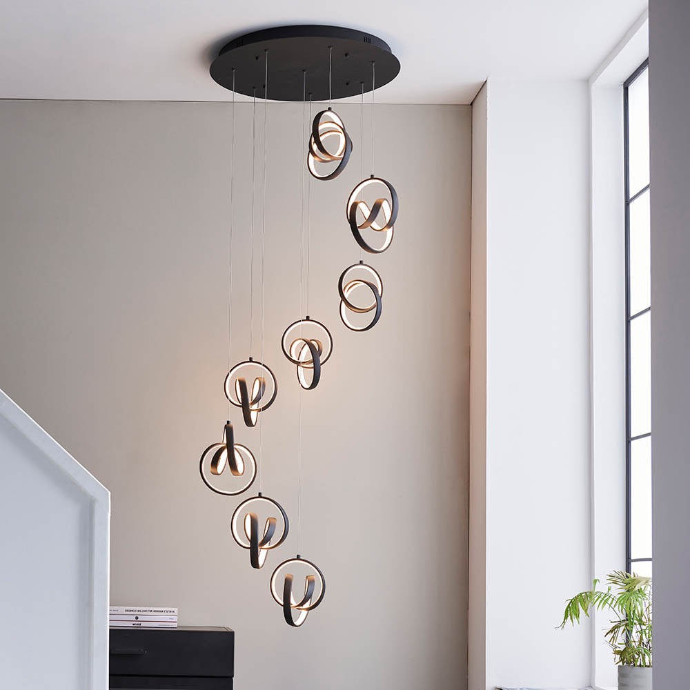 Endon Cosma 8 Light Pendant -  Textured Black & White Silicone