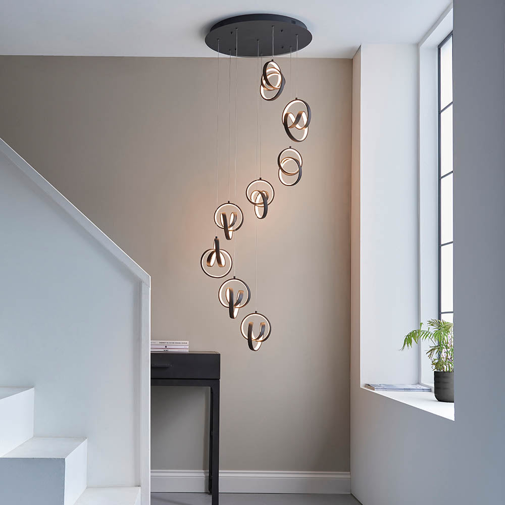 Endon Cosma 8 Light Pendant -  Textured Black & White Silicone