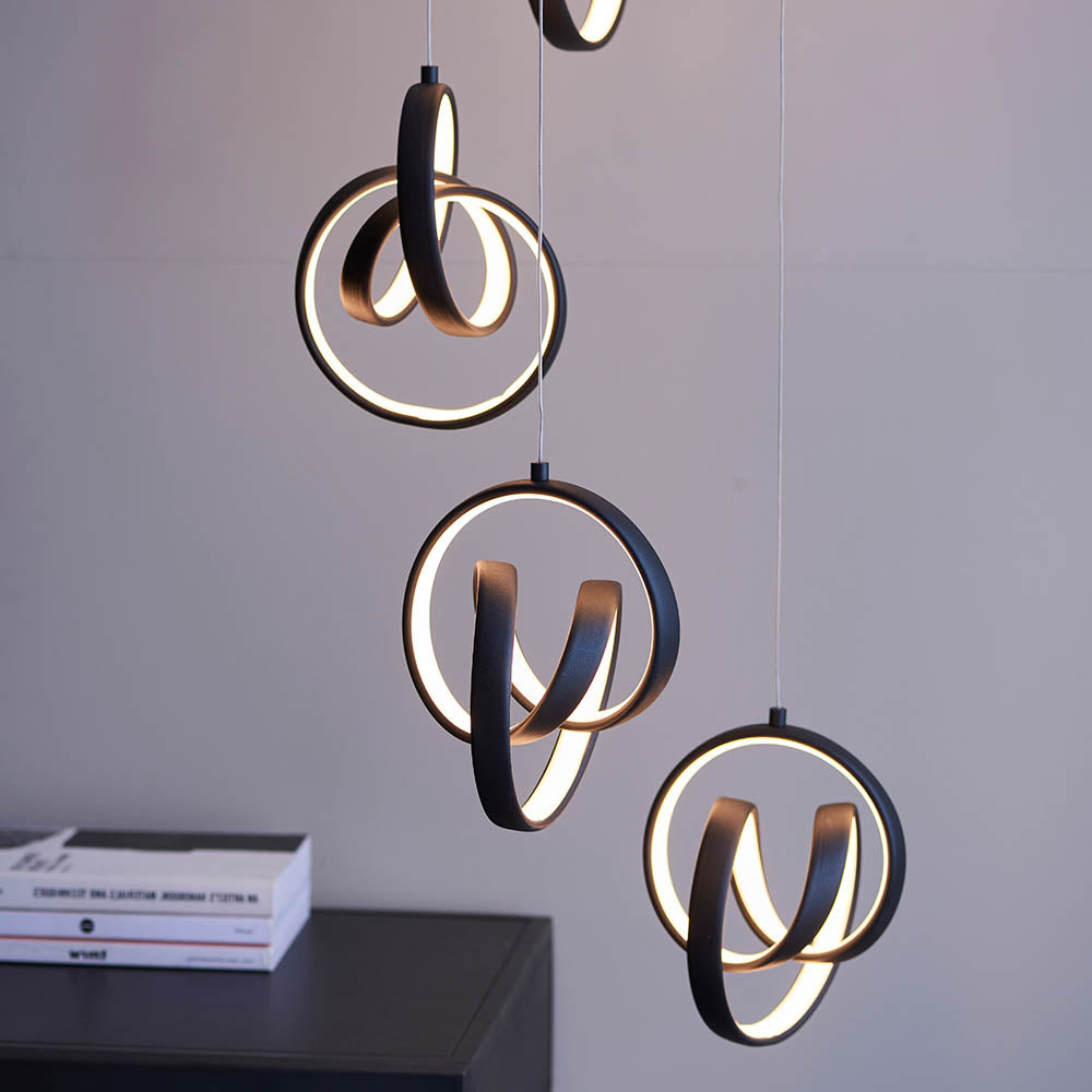 Endon Cosma 8 Light Pendant -  Textured Black & White Silicone