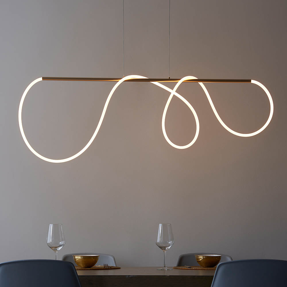 Endon Attalea Single Light Linear Pendant -  Satin Gold Paint & White Silicone