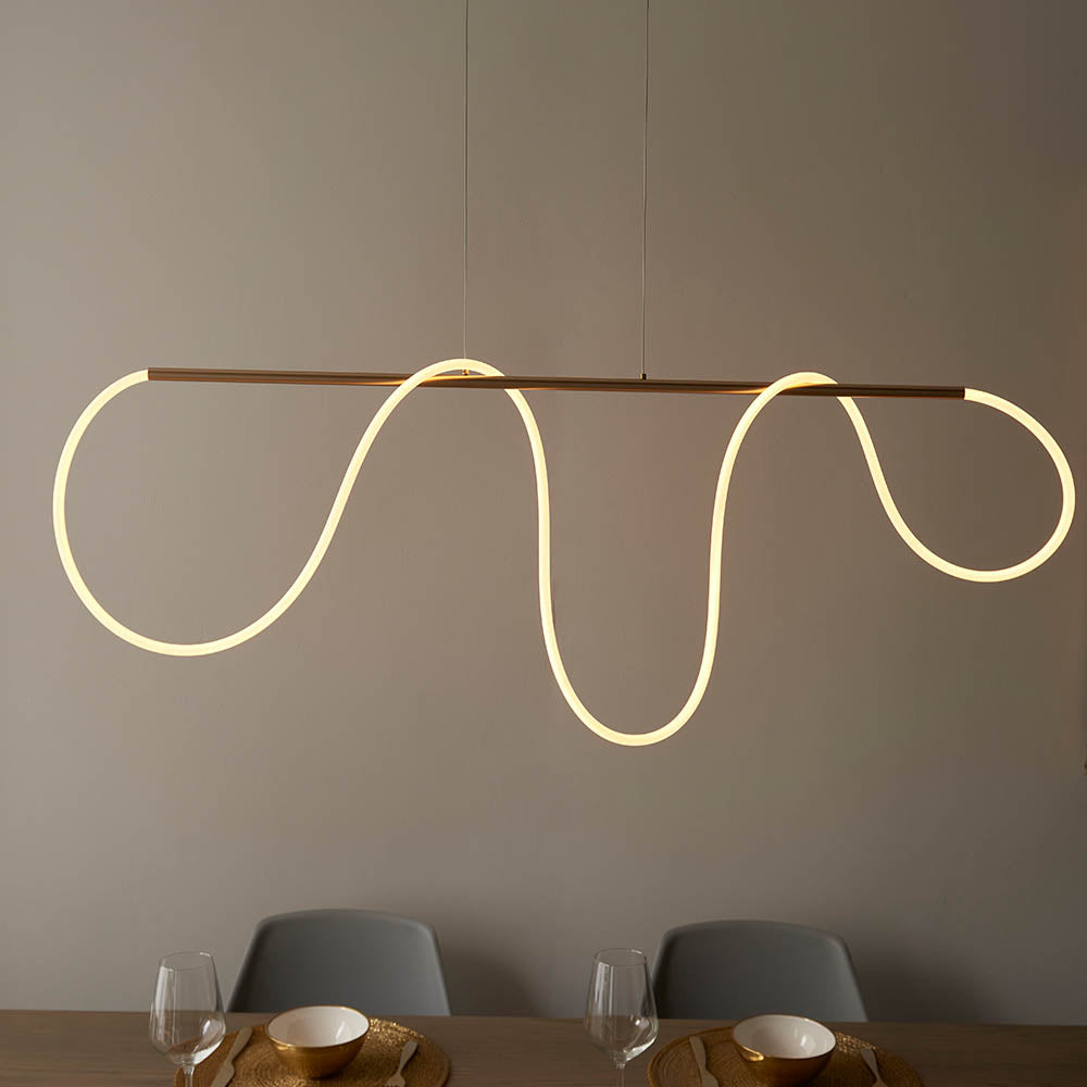 Endon Attalea Single Light Linear Pendant -  Satin Gold Paint & White Silicone
