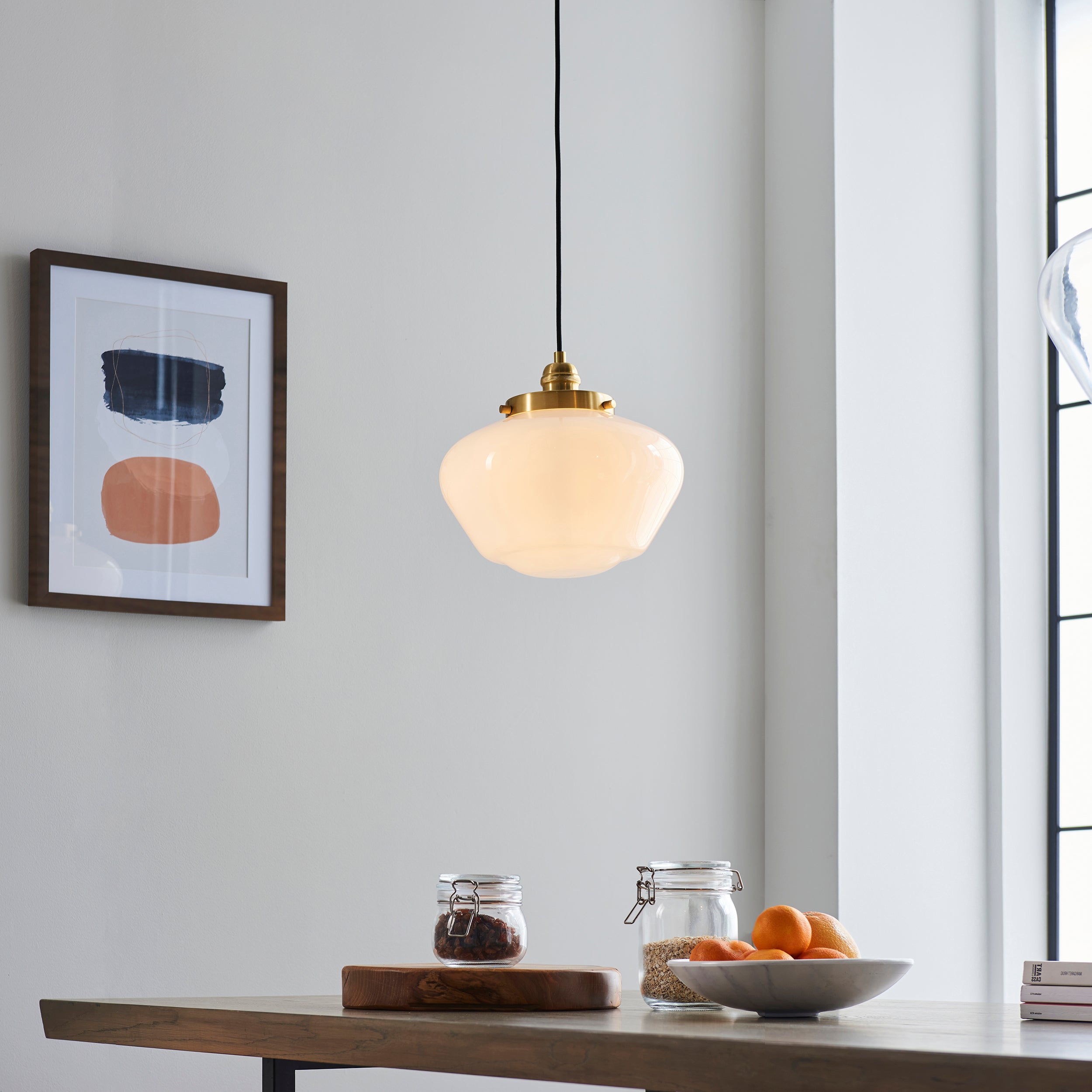 Endon Camberley Pendant Light -  Shiny Brass With Opal Glass