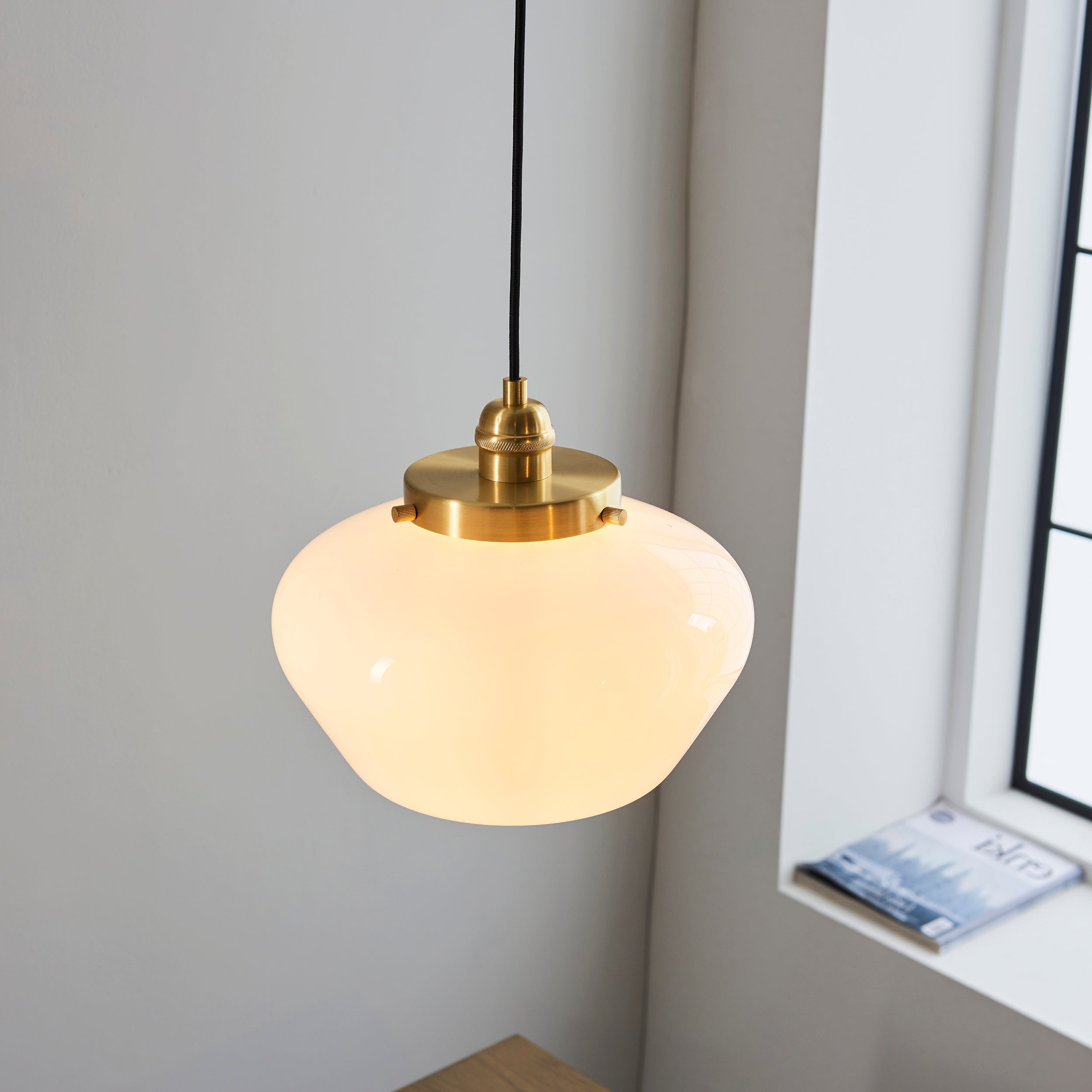 Endon Camberley Pendant Light -  Shiny Brass With Opal Glass