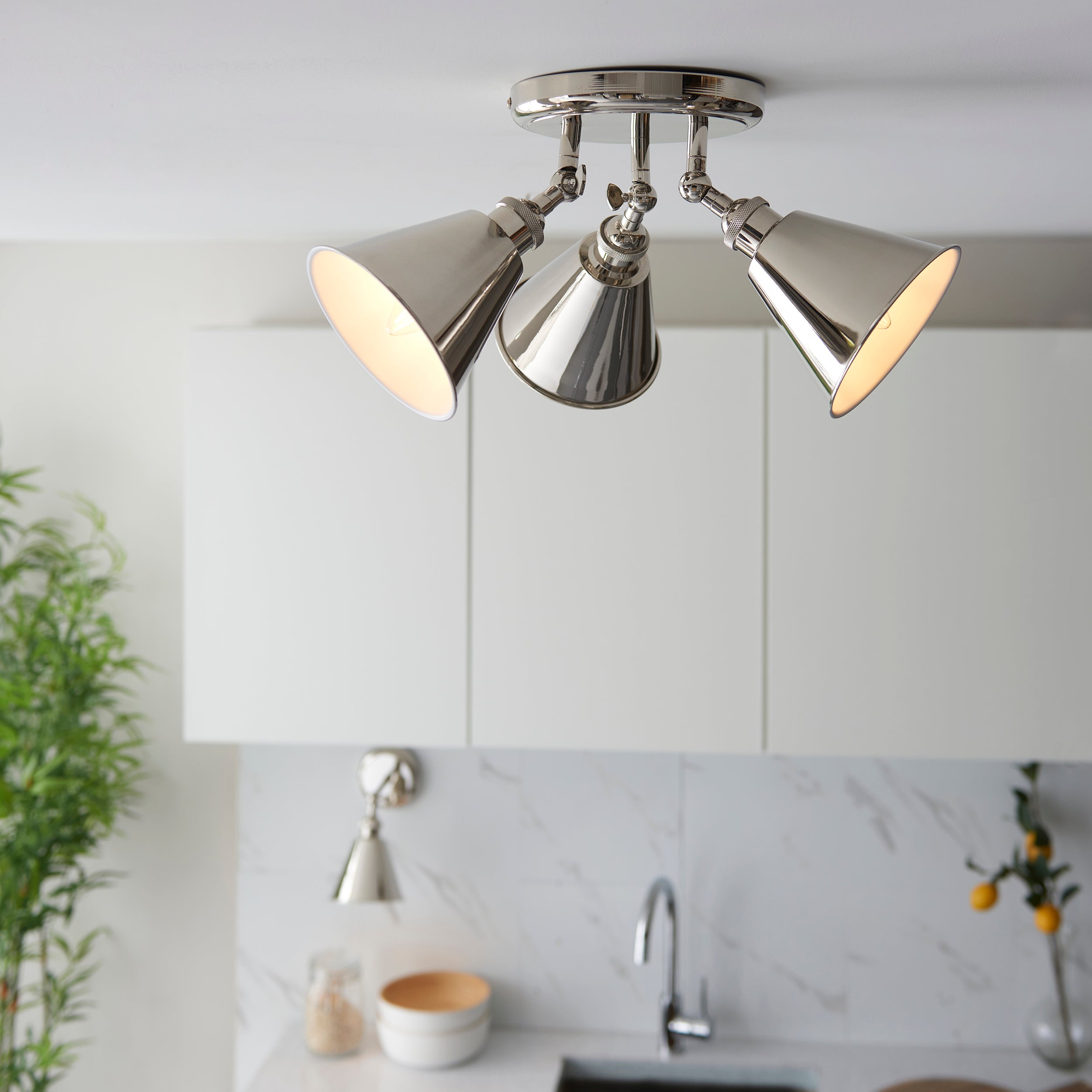 Endon Hal 3 Light Spotlight - Bright Nickel & Satin White