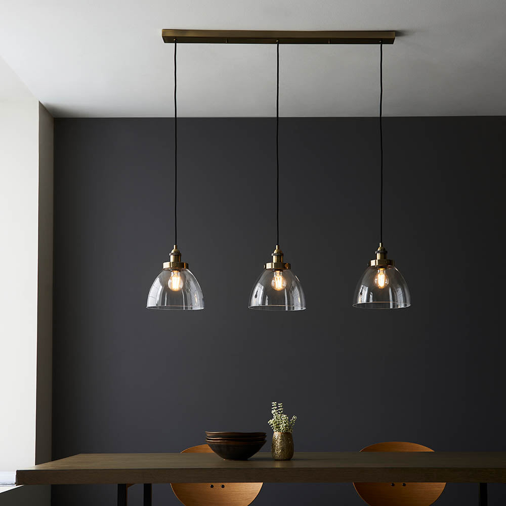 Endon Hansen 3 Light Linear Pendant - Antique Brass