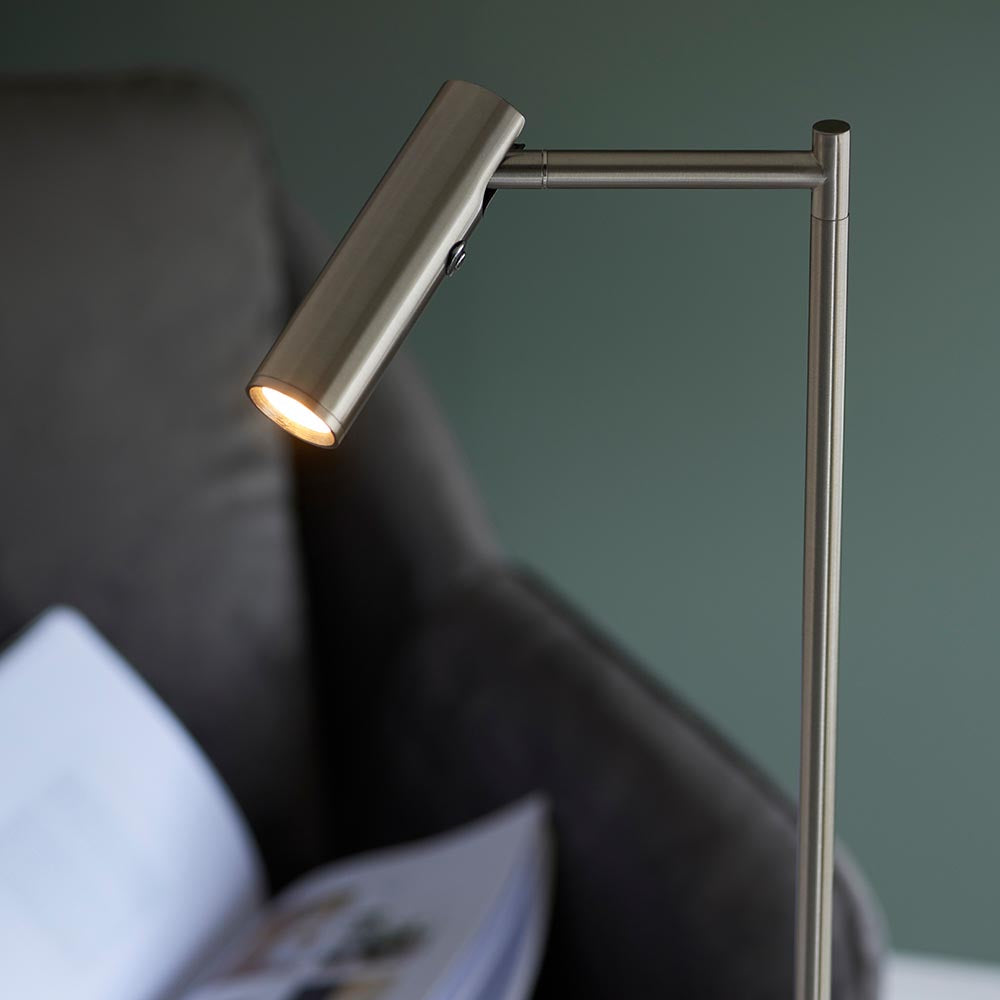 Endon Dedicated Reader Single Floor Light - Satin Nickel Plate