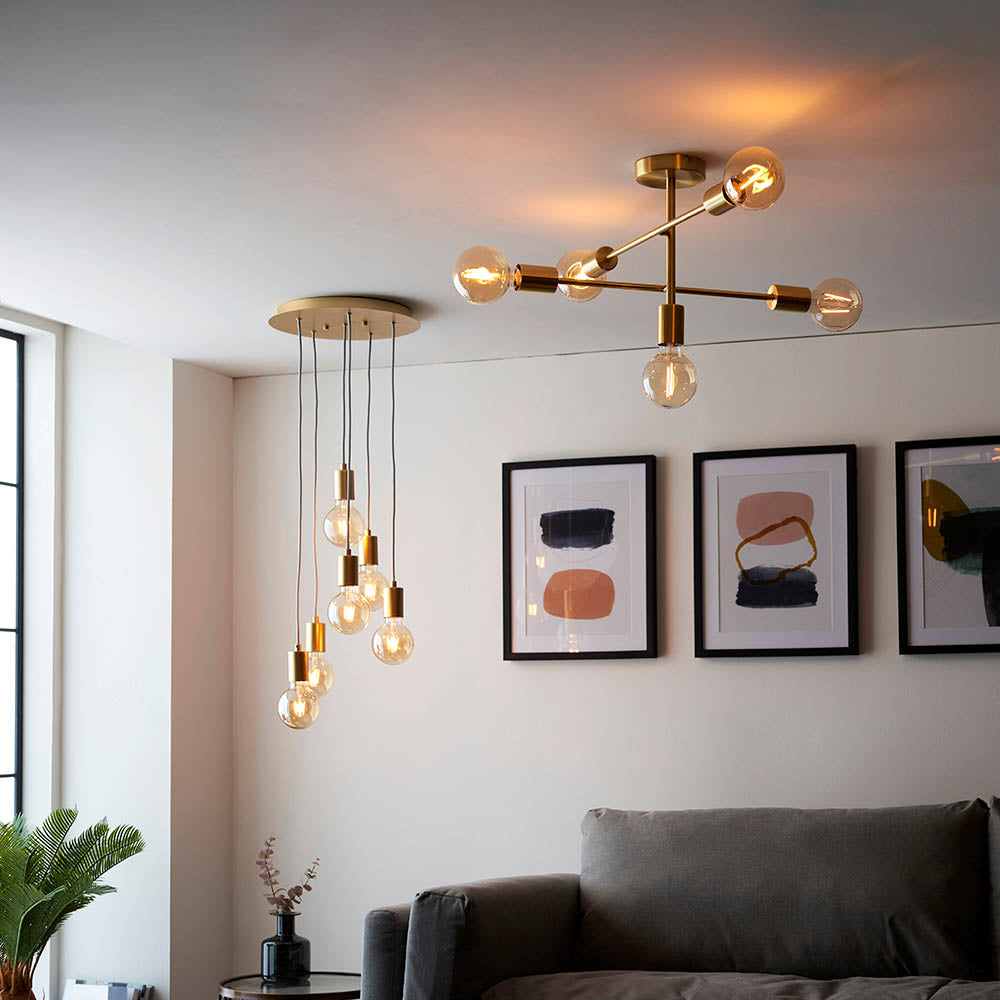 Endon Studio 6 Light Pendant - Soft Gold Paint & Brushed Brass