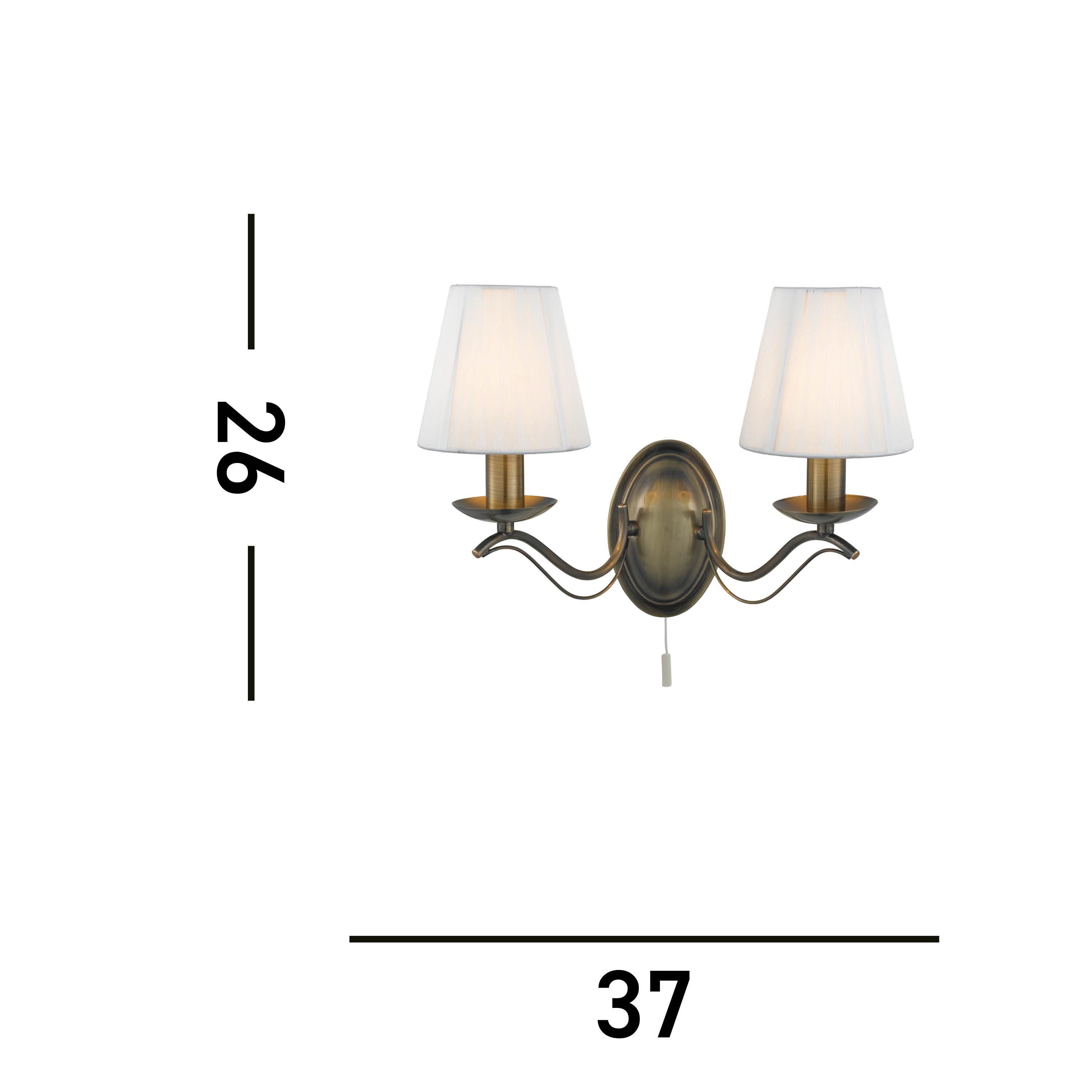 Searchlight Althorp 2 Light Wall Light - Antique Brass & Ivory String Fabric