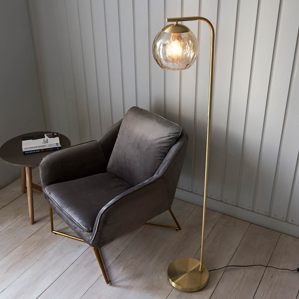 Endon Dimple Single Floor Lamp - Champagne Lustre & Brushed Brass