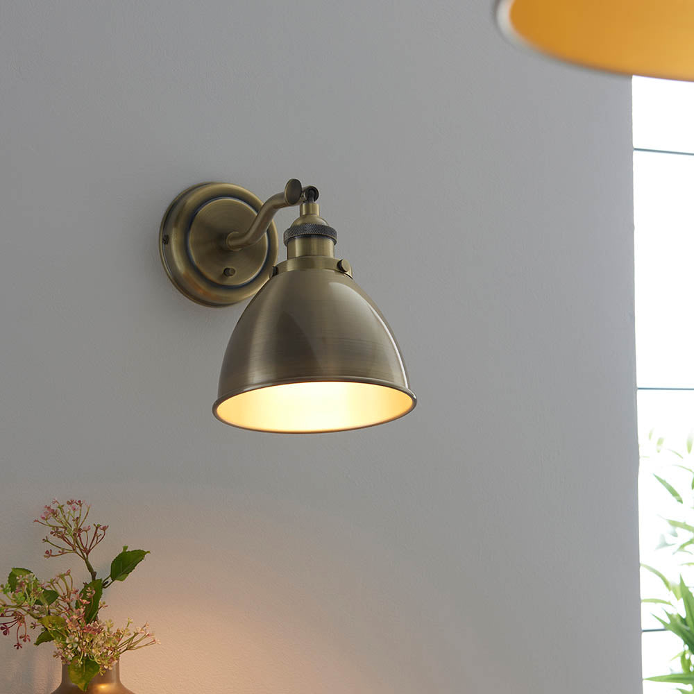 Endon Franklin Single Wall Light - Antique Brass Plate