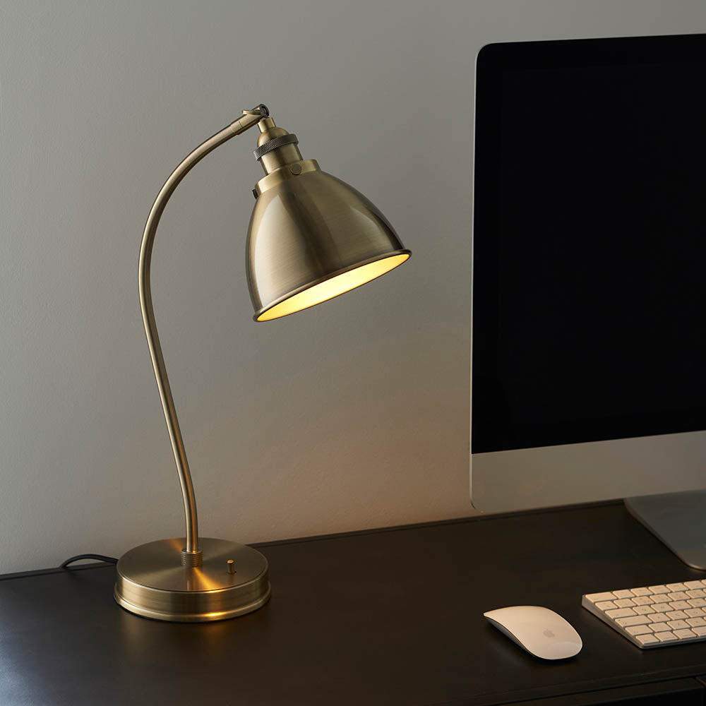Endon Franklin Single Task Table Lamp - Antique Brass Plate