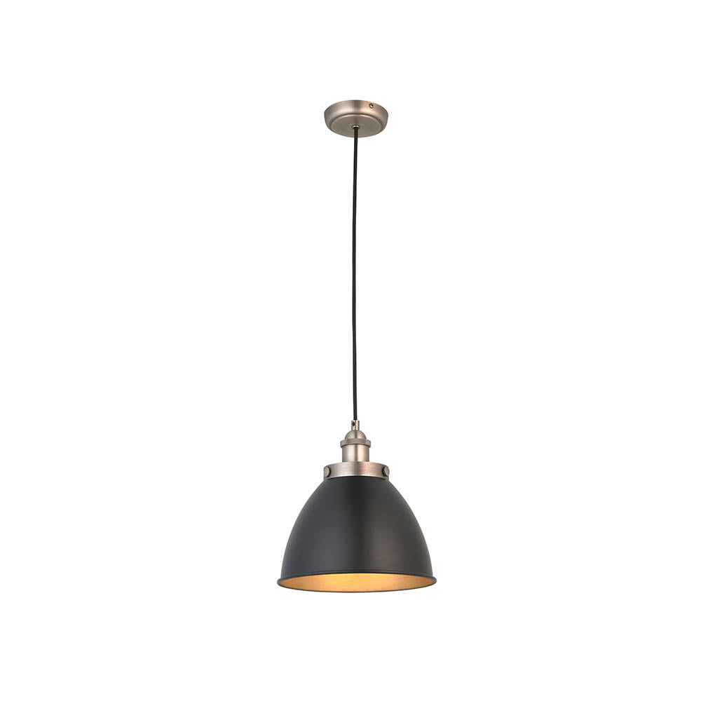 Endon Franklin Small Single Light Pendant - Matt Black & Aged Pewter