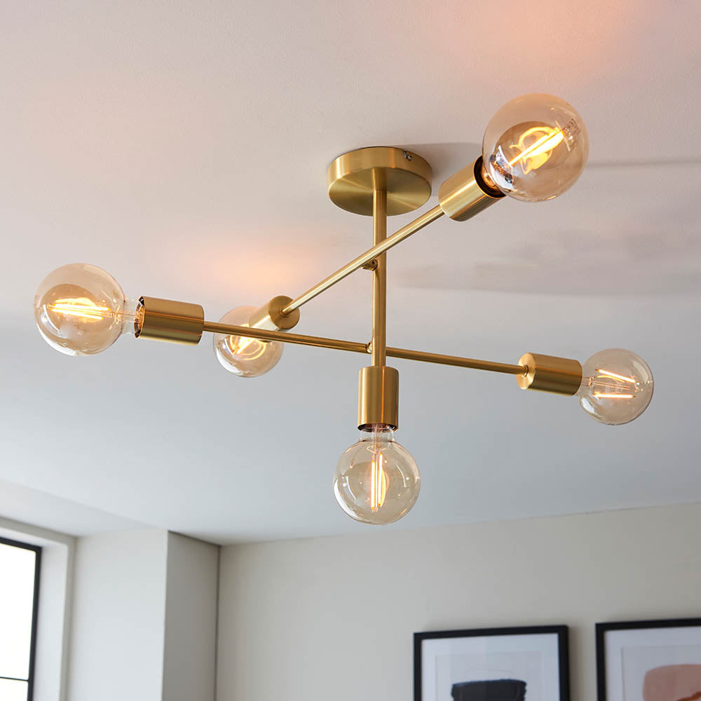 Endon Studio 5 Light Semi Flush - Brushed Brass
