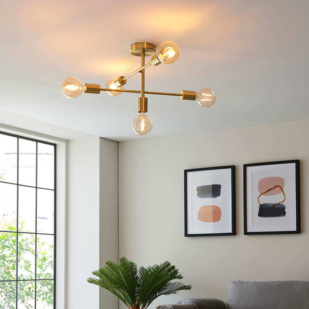 Endon Studio 5 Light Semi Flush - Brushed Brass