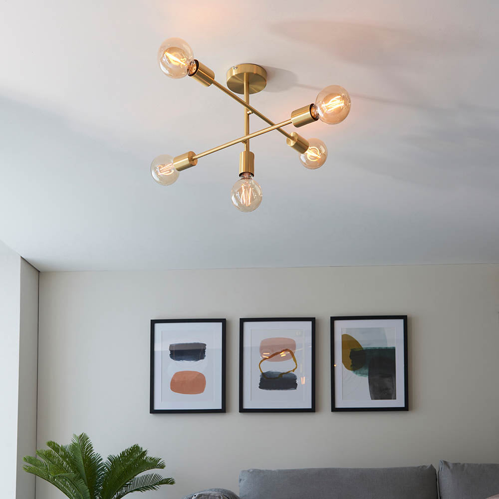 Endon Studio 5 Light Semi Flush - Brushed Brass