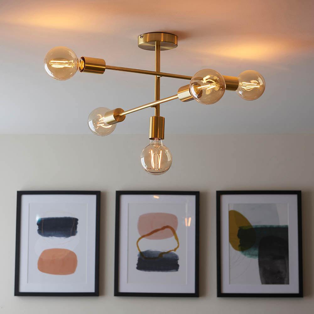 Endon Studio 5 Light Semi Flush - Brushed Brass