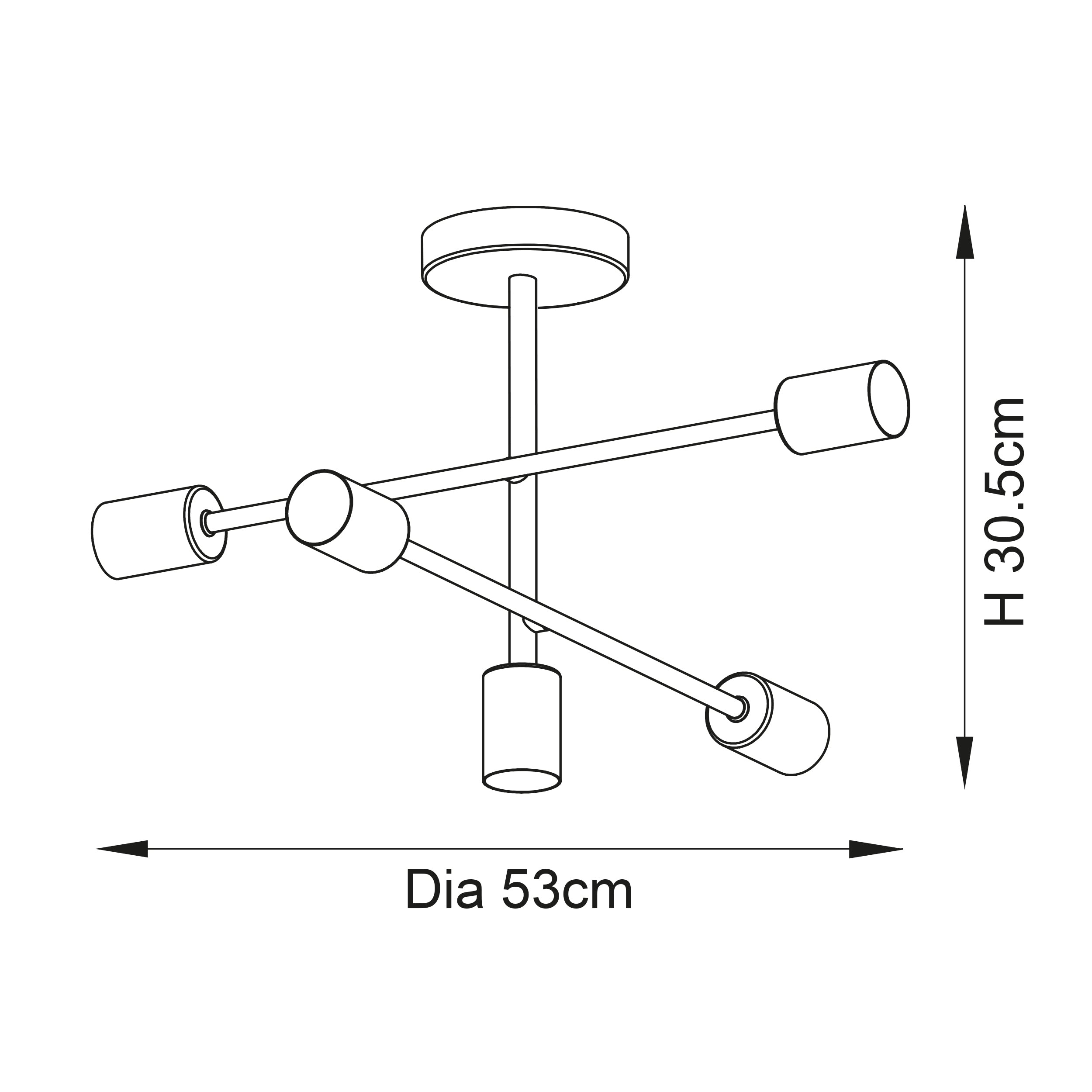 Endon Studio 5 Light Semi Flush - Brushed Brass