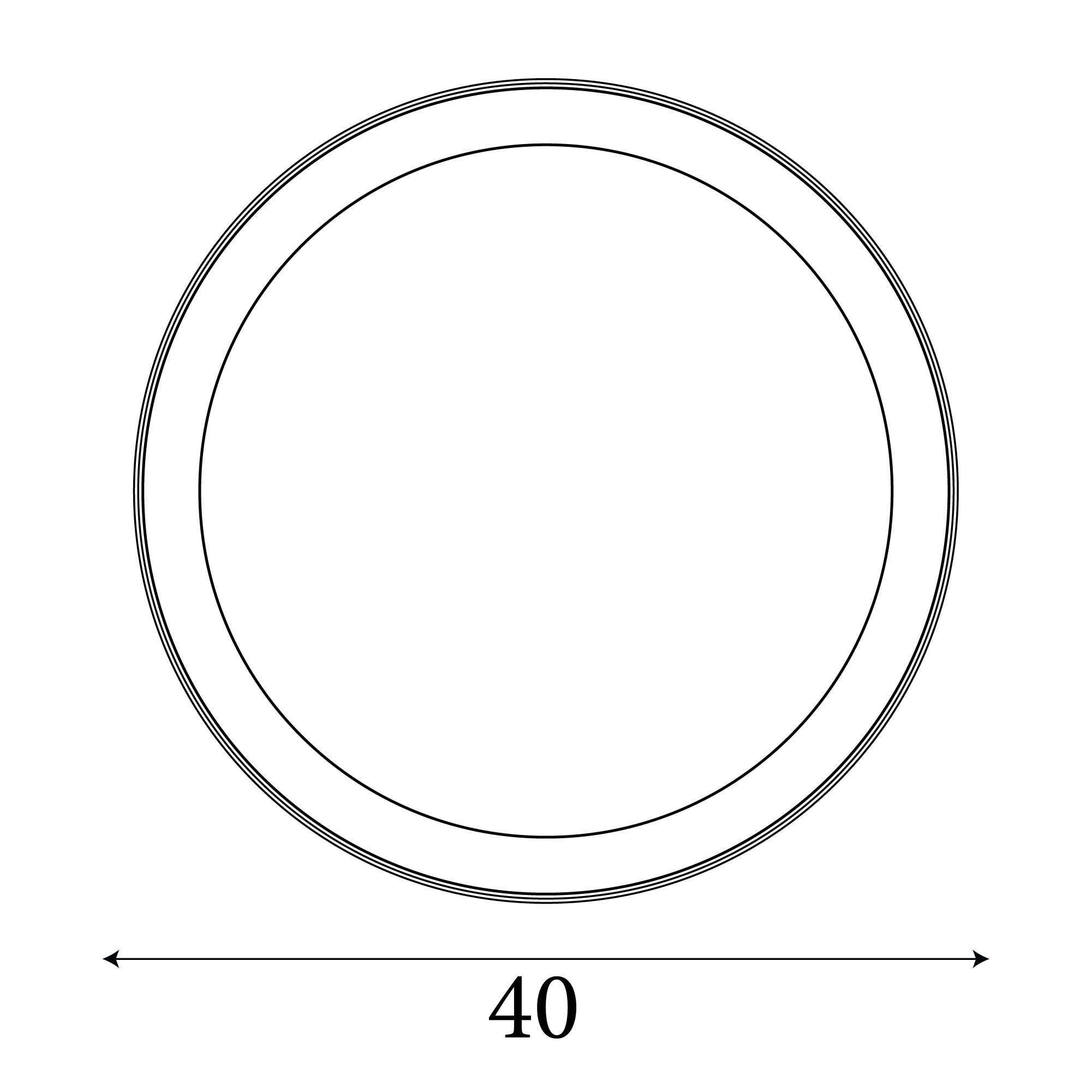 Technical line drawing of the Galactic Round flush ceiling light showing a diameter of 40cm