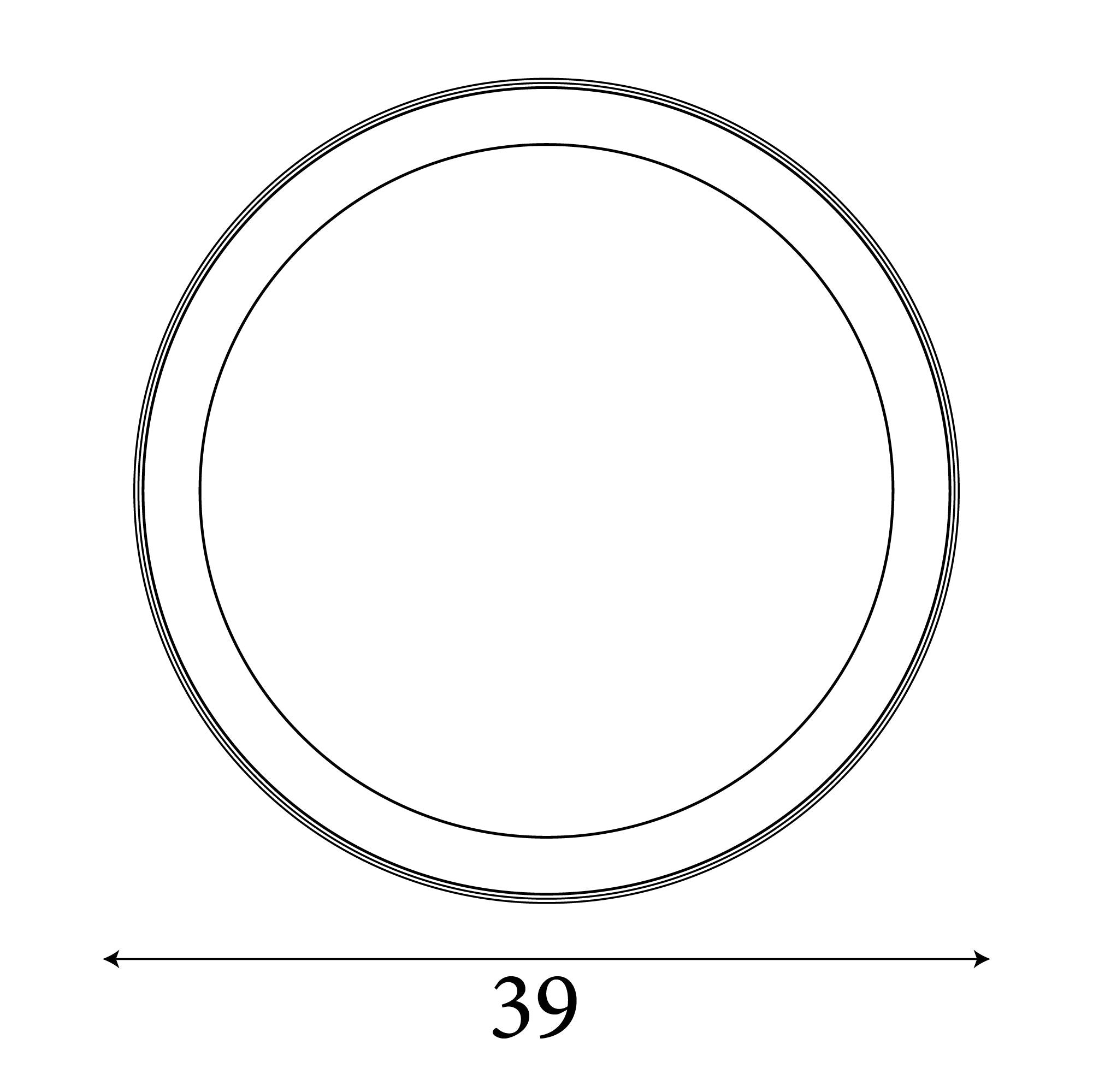 Technical line drawing of the Galactic Round 2 Tone flush ceiling light showing a diameter of 39cm