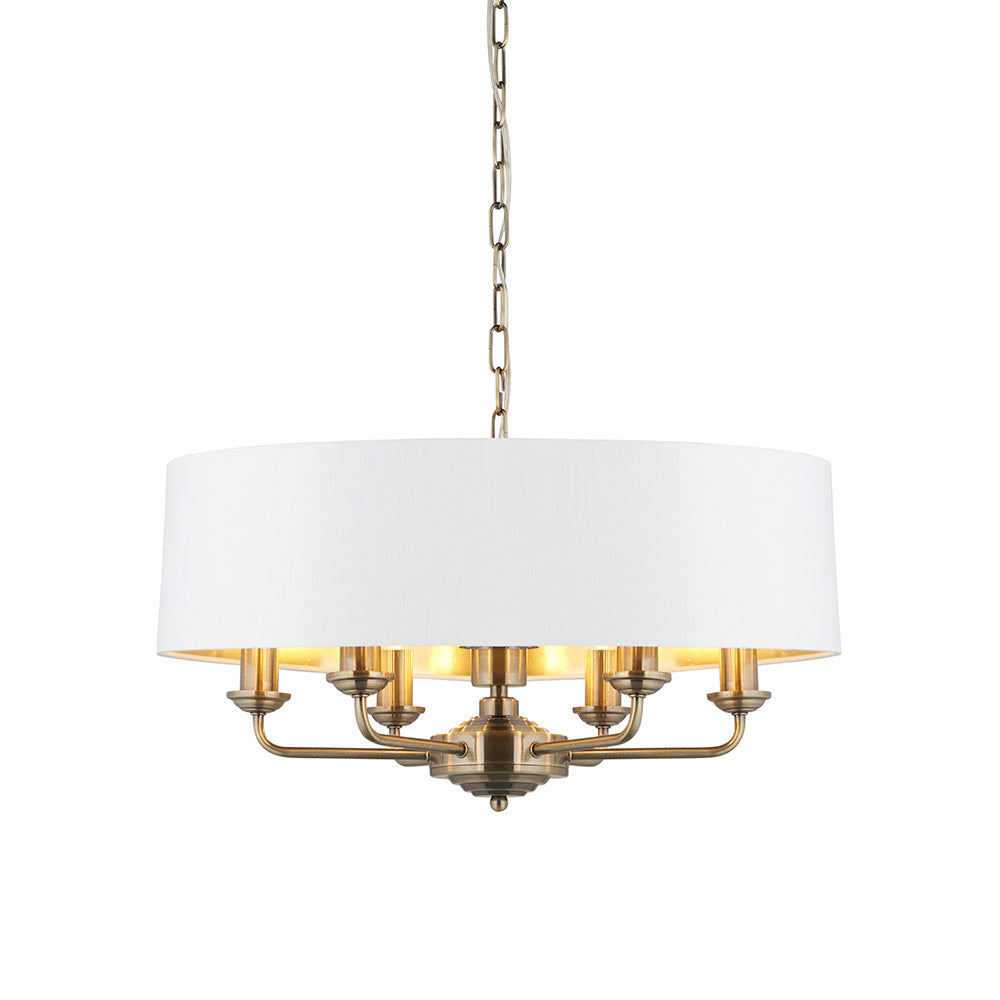 Endon Highclere 6 Light Pendant - Antique Brass & Vintage White