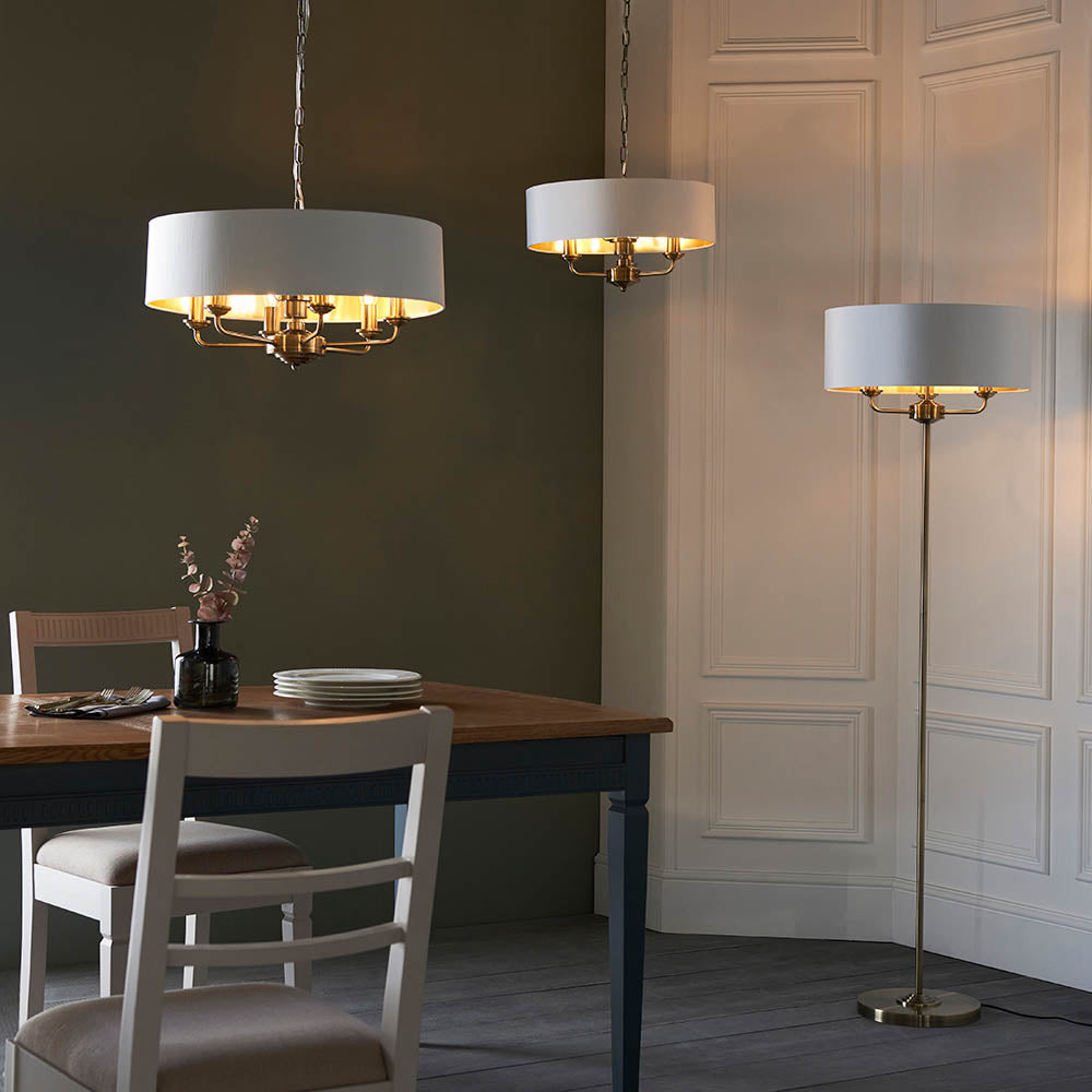 Endon Highclere 6 Light Pendant - Antique Brass & Vintage White
